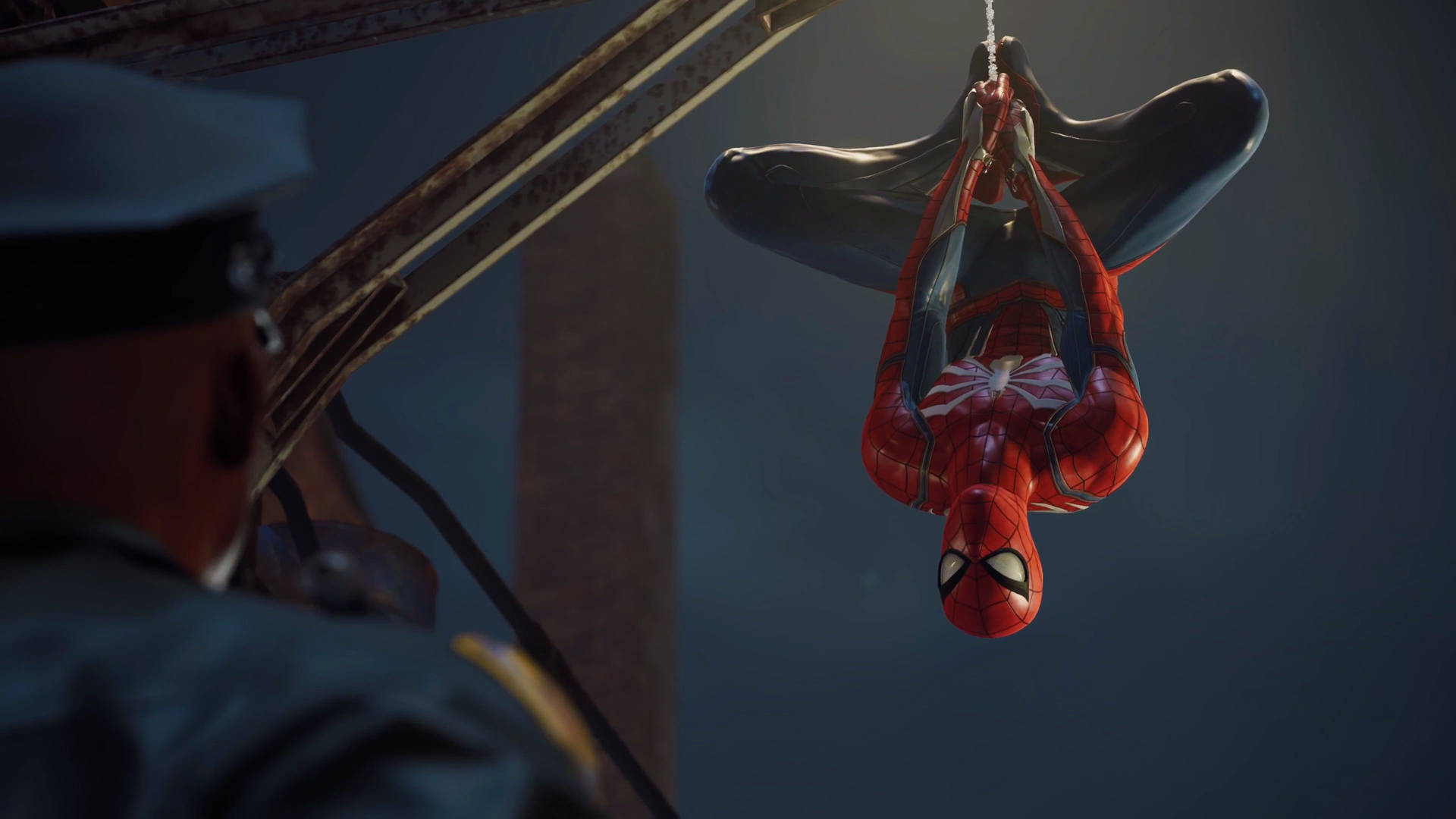 Marvel Spiderman colgando boca abajo 4K PS4 Fondos de pantalla