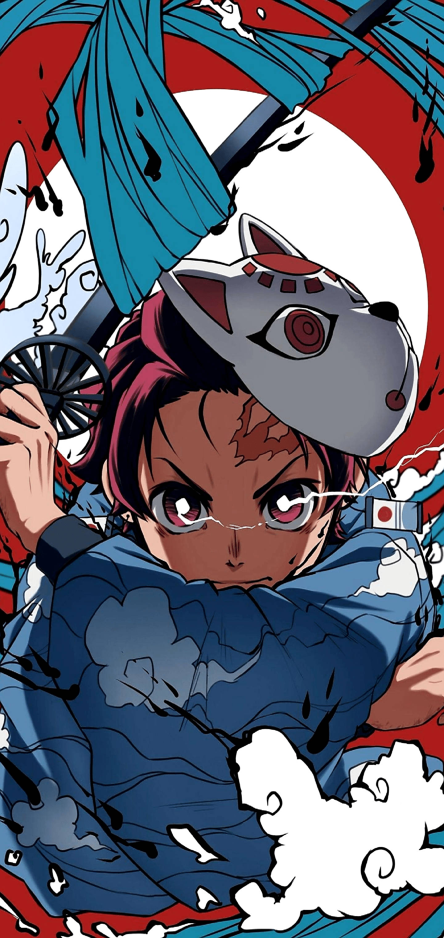 Máscara de Tanjiro de Colores Vibrantes de la Serie Demon Slayer Fondos de pantalla