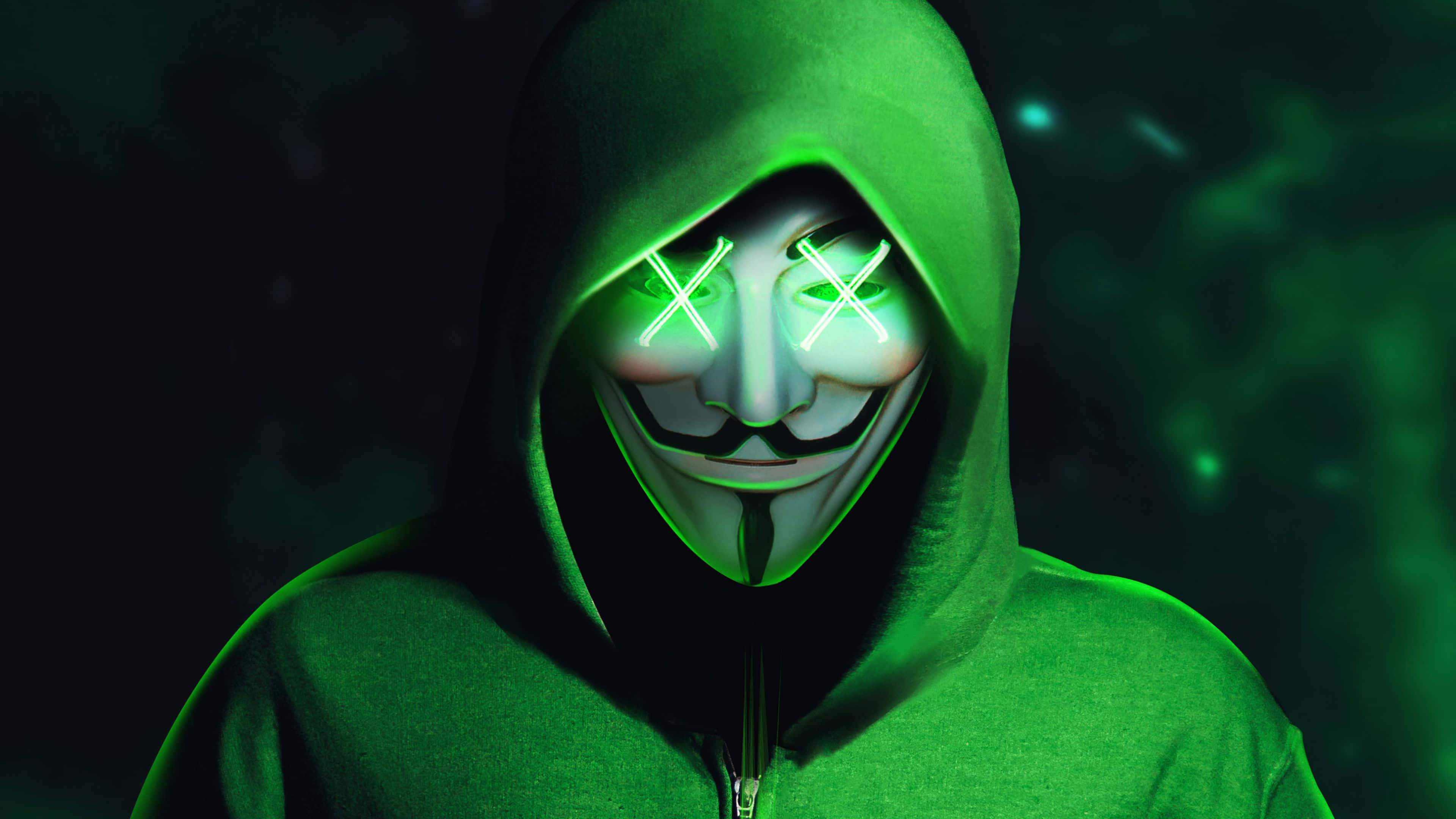 Máscara verde 4K de hacker anónimo Fondos de pantalla