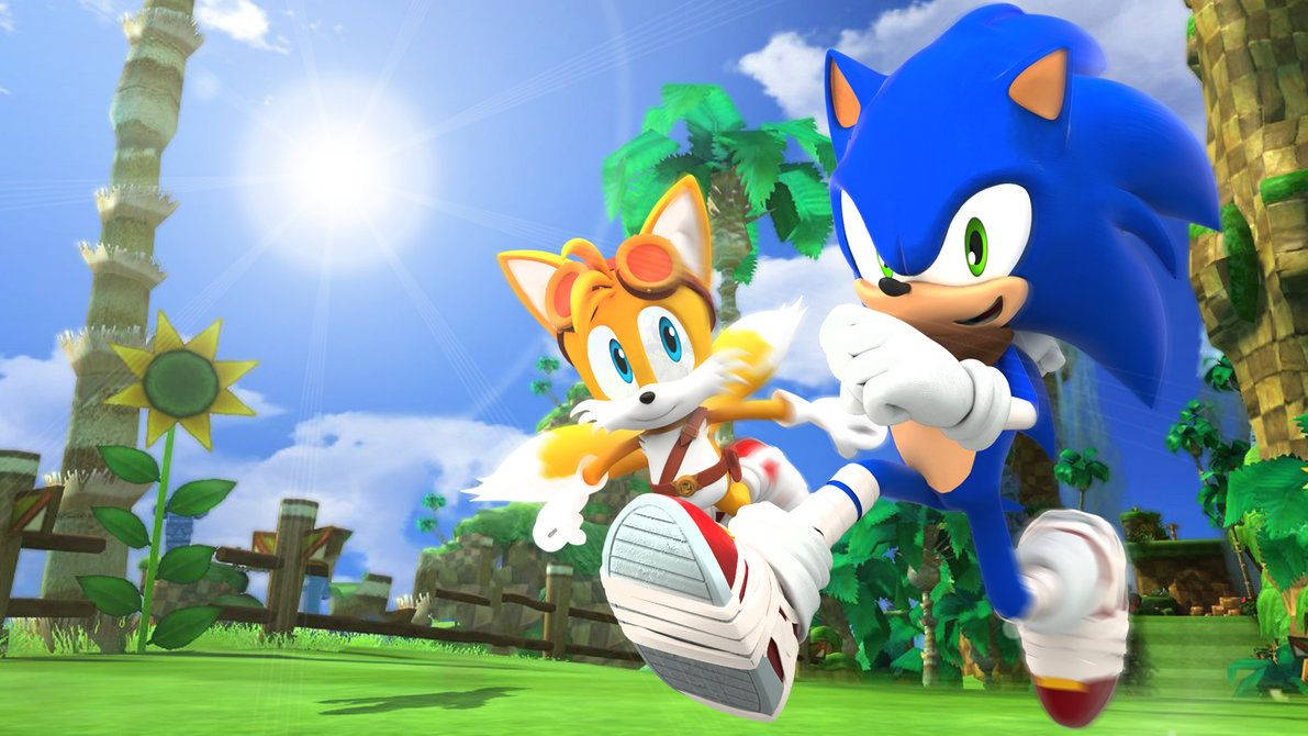 Fondo de pantalla de Sonic y Tails corriendo en un día soleado.