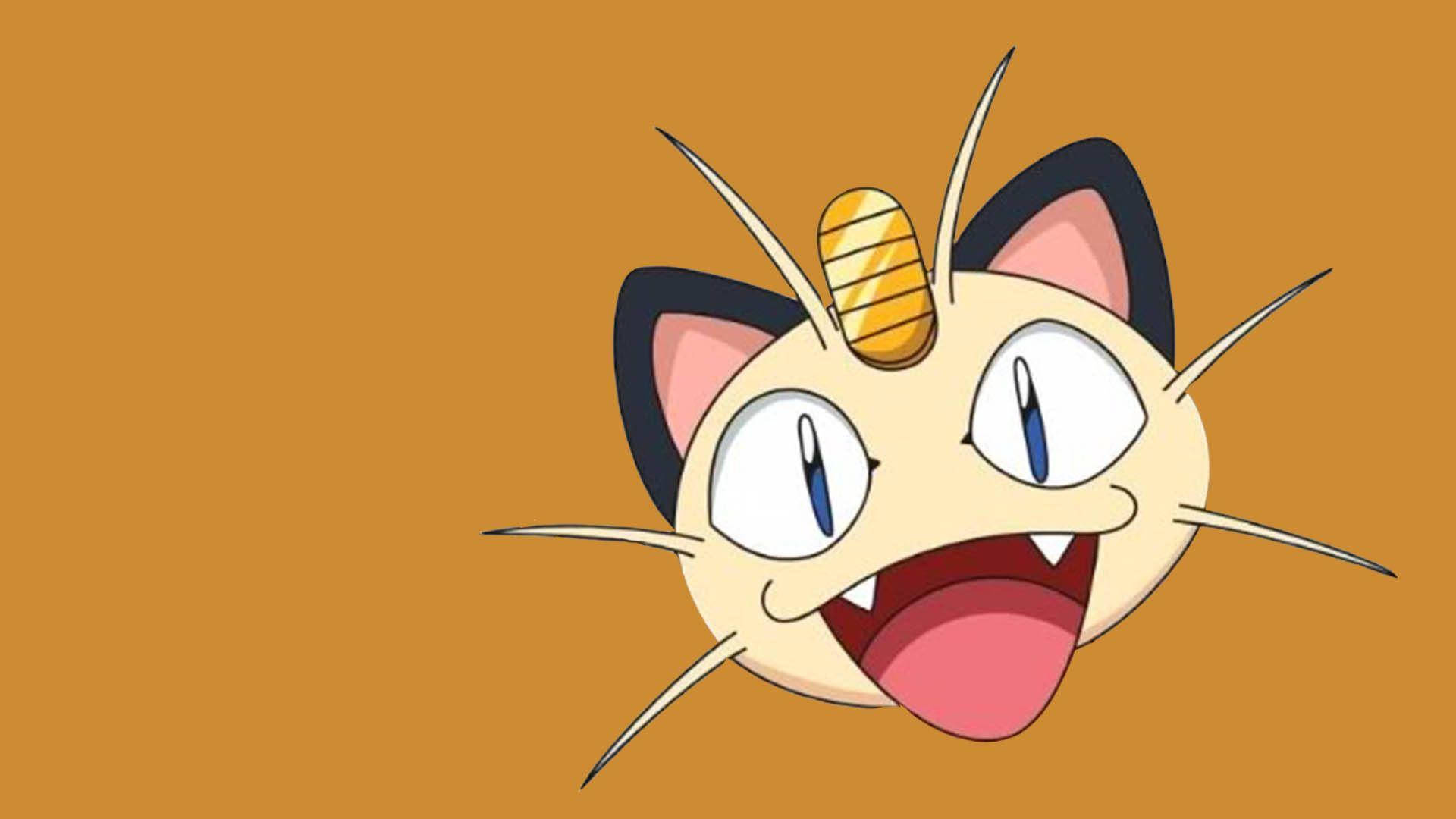 Meowth sonriente con fondo naranja Fondos de pantalla