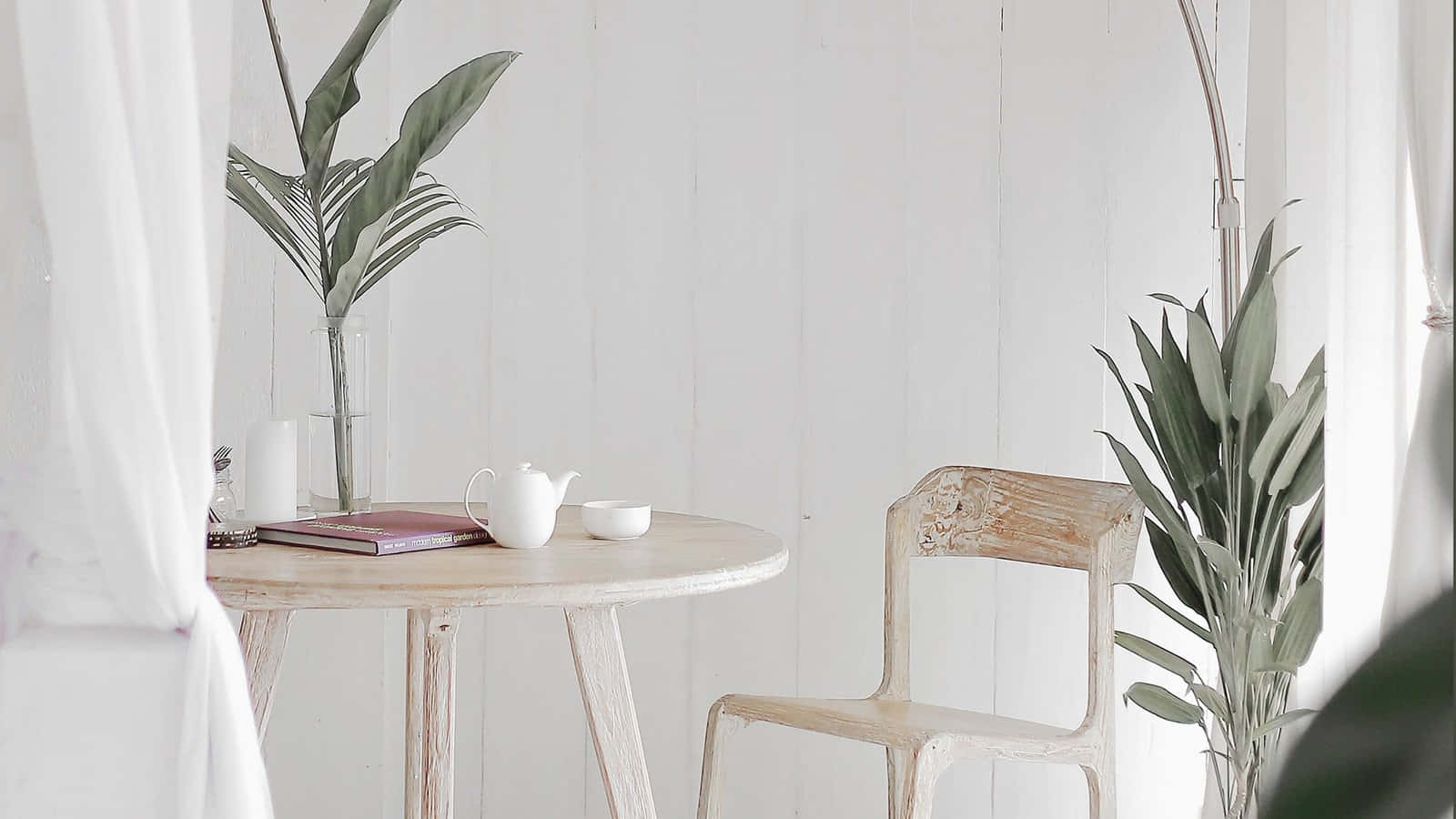 Mesa Blanca con Plantas de Fondo Fondos de pantalla