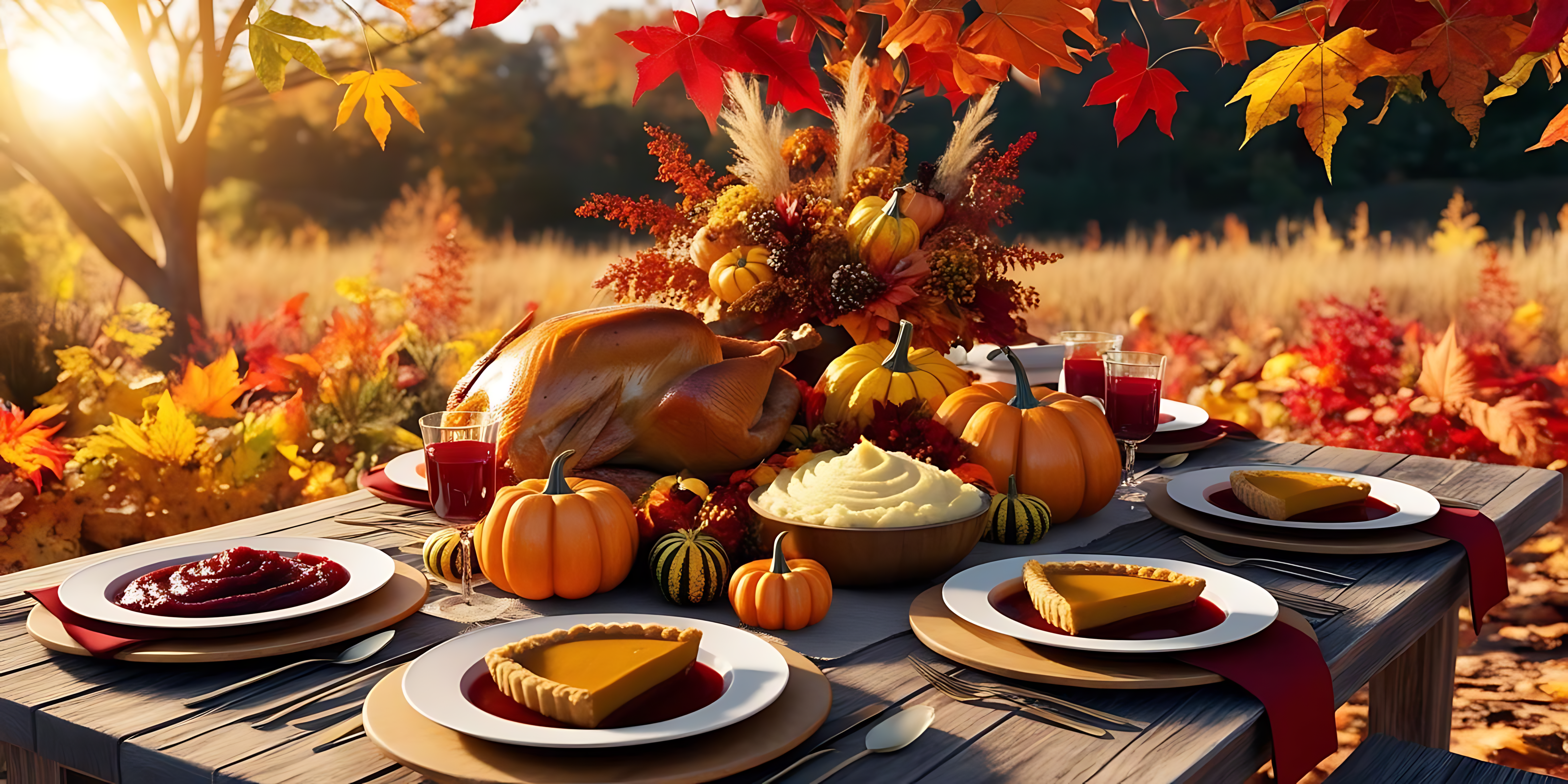 Mesa de cena de Acción de Gracias al aire libre Fondos de pantalla