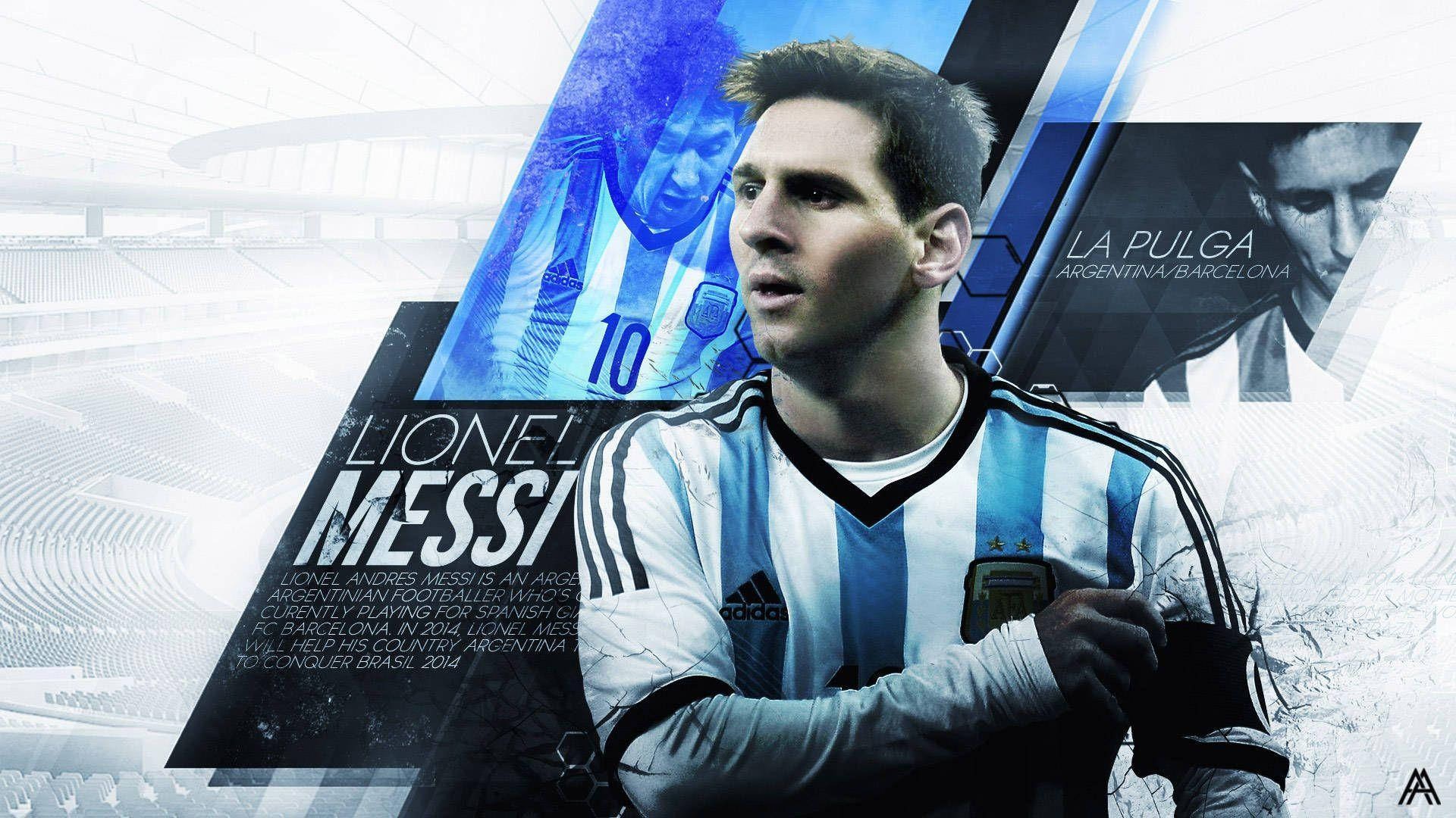 Fondo de pantalla artístico de La Pulga Lionel Messi sobre fondo azul gráfico