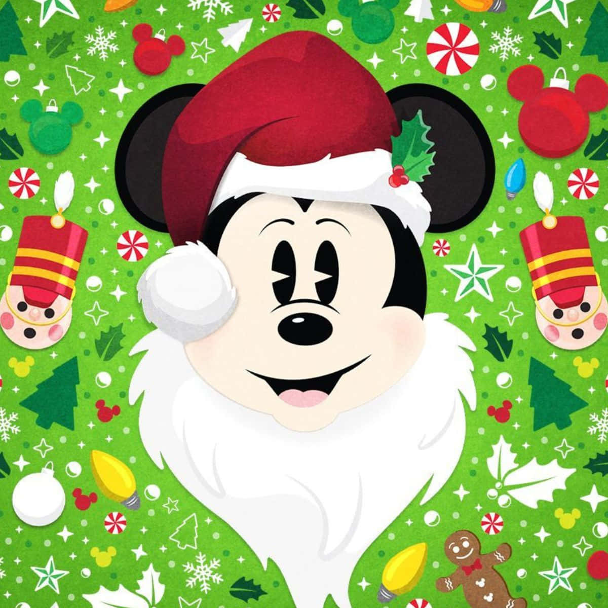 Mickey Mouse con gorra de Santa y decoraciones navideñas Fondos de pantalla