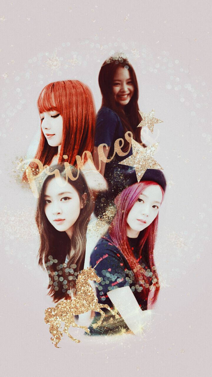 Fondo de pantalla de Blackpink con miembros y texto Princesa dorado sobre fondo blanco