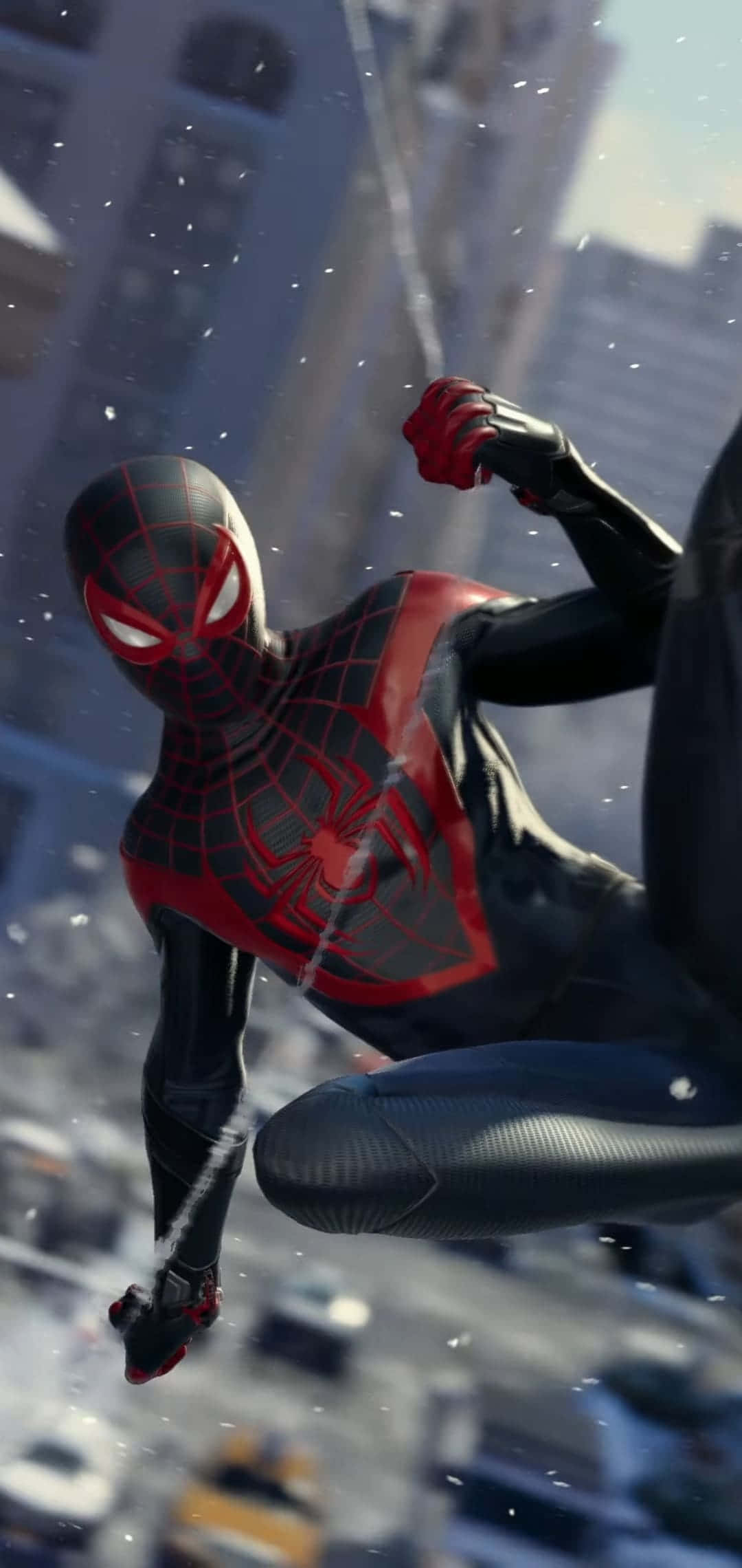 Miles Morales conectado con su nuevo iPhone. Fondos de pantalla