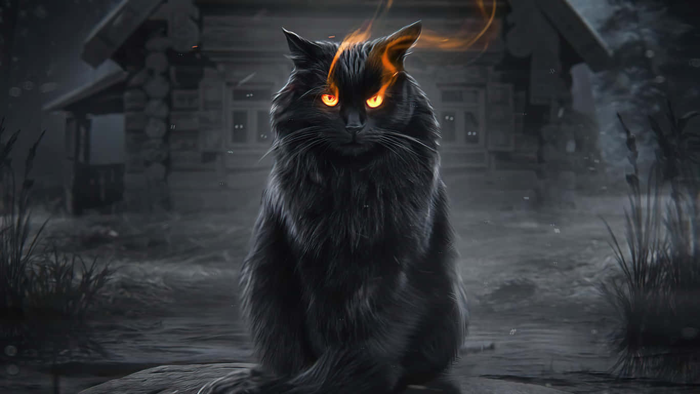 Mirada Cautivadora - Ojos de Gato Persa Negro Iluminados con Fuego Fondos de pantalla