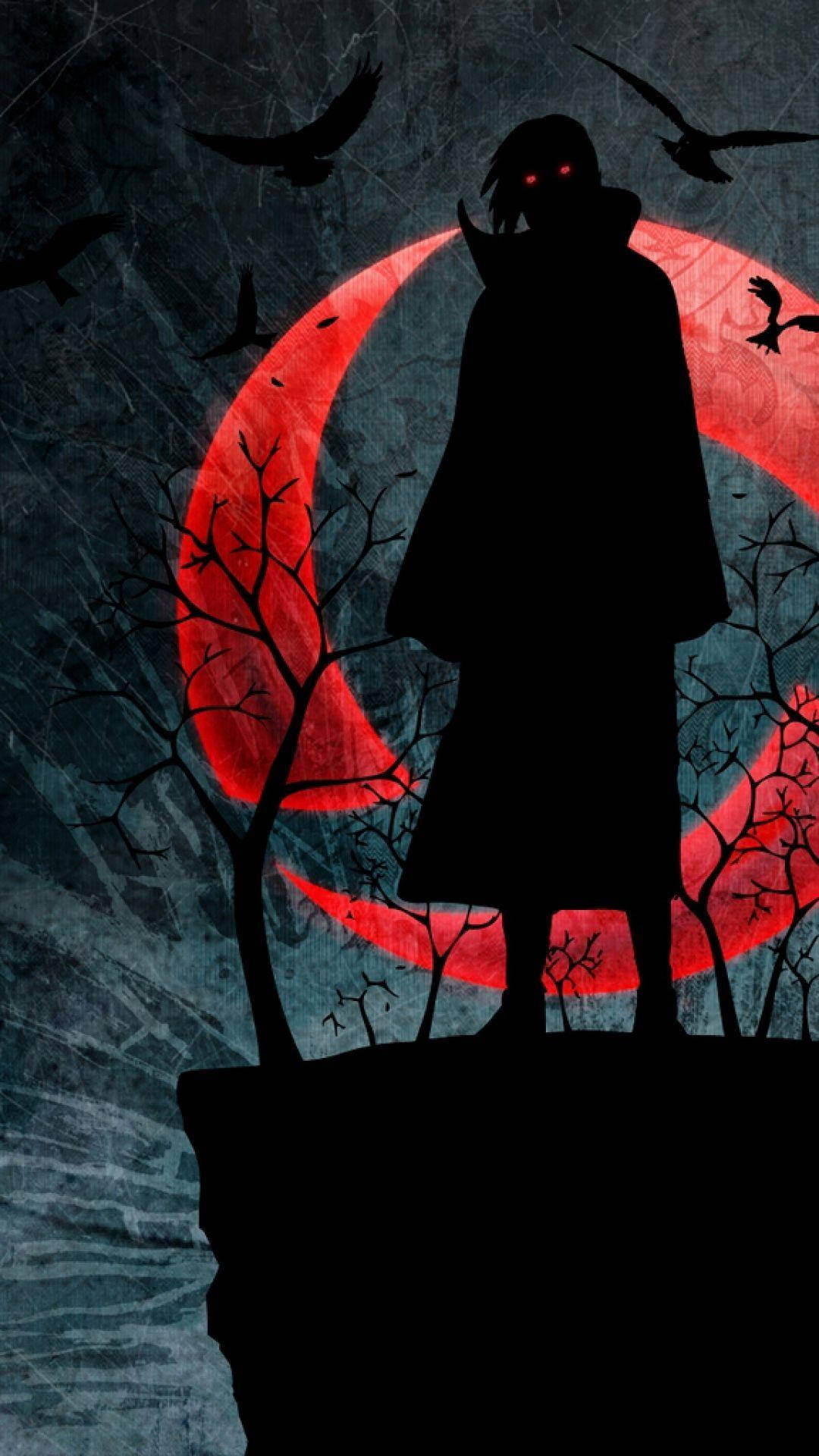 Misterioso Itachi Uchiha bajo la inquietante luna roja. Fondos de pantalla