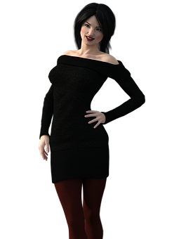 Modelo 3D Sonriente con Vestido Negro Fondos de pantalla