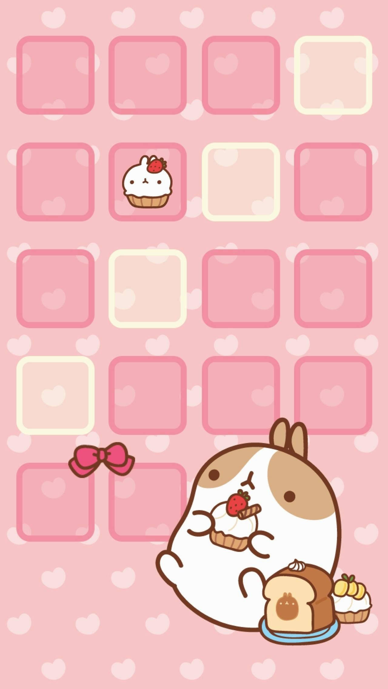 Molang comiendo sobre fondo rosa kawaii Fondos de pantalla