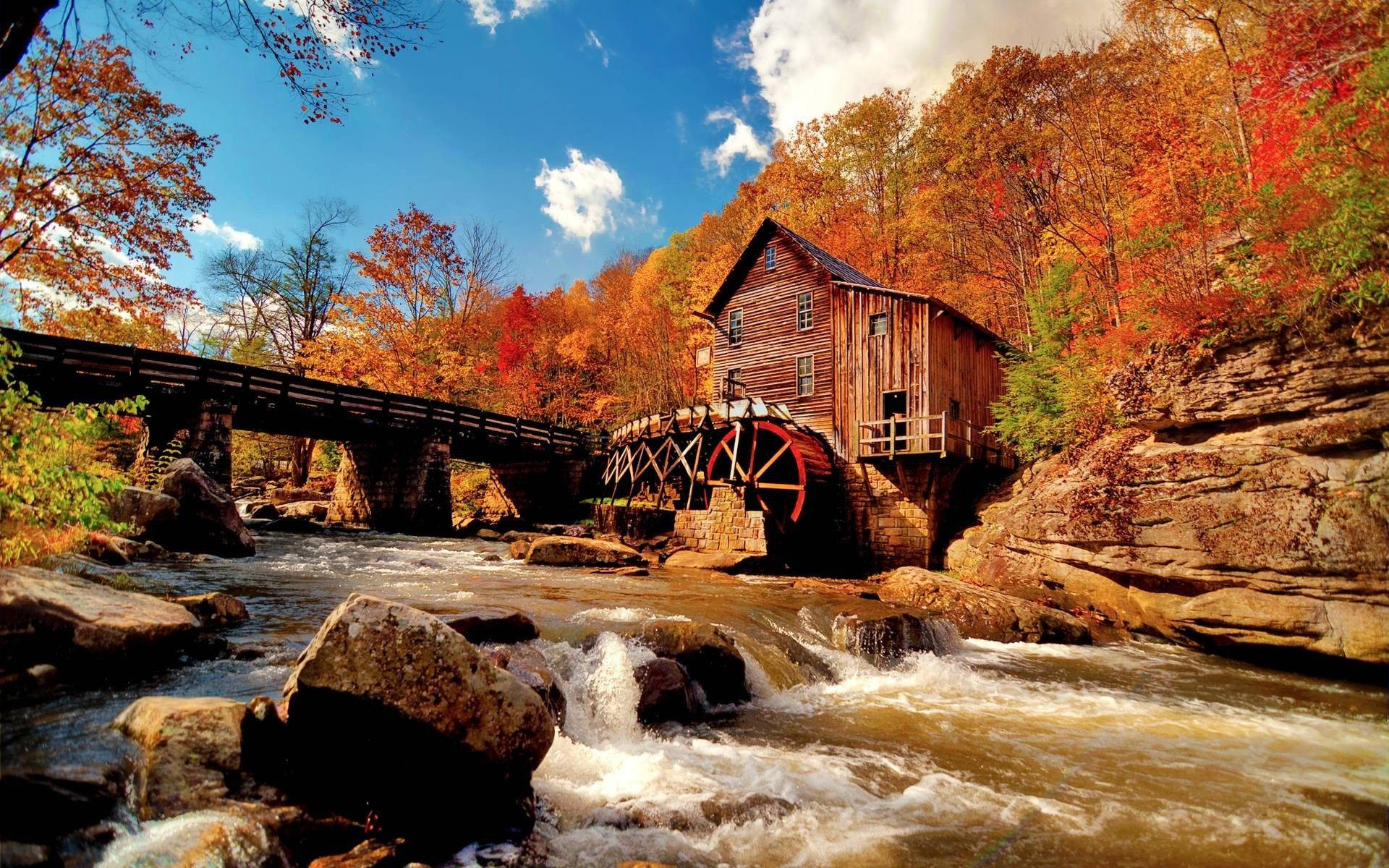 Molino de trigo soleado de otoño Fondos de pantalla