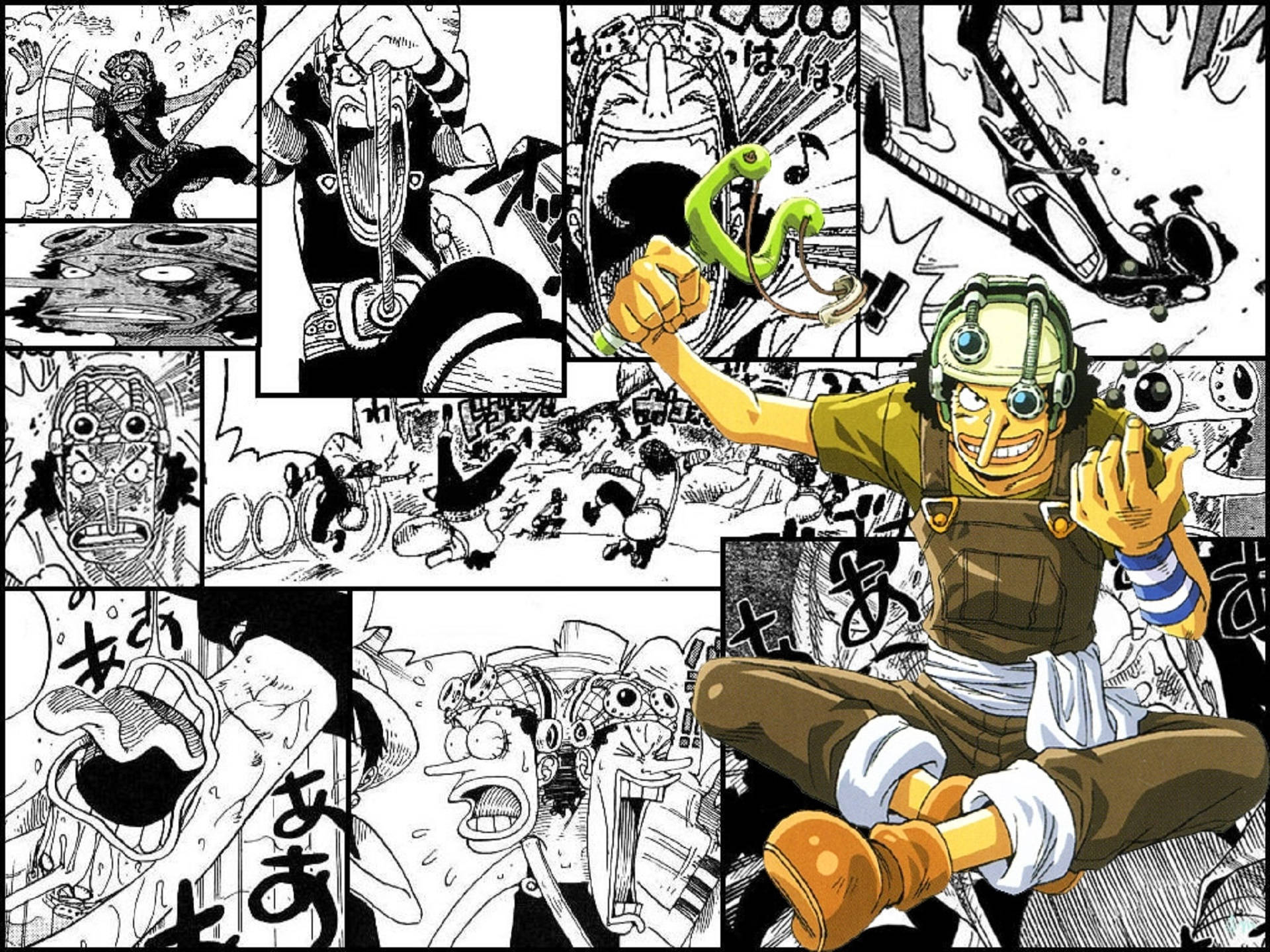 Momento divertido de Usopp en panel de manga Fondos de pantalla