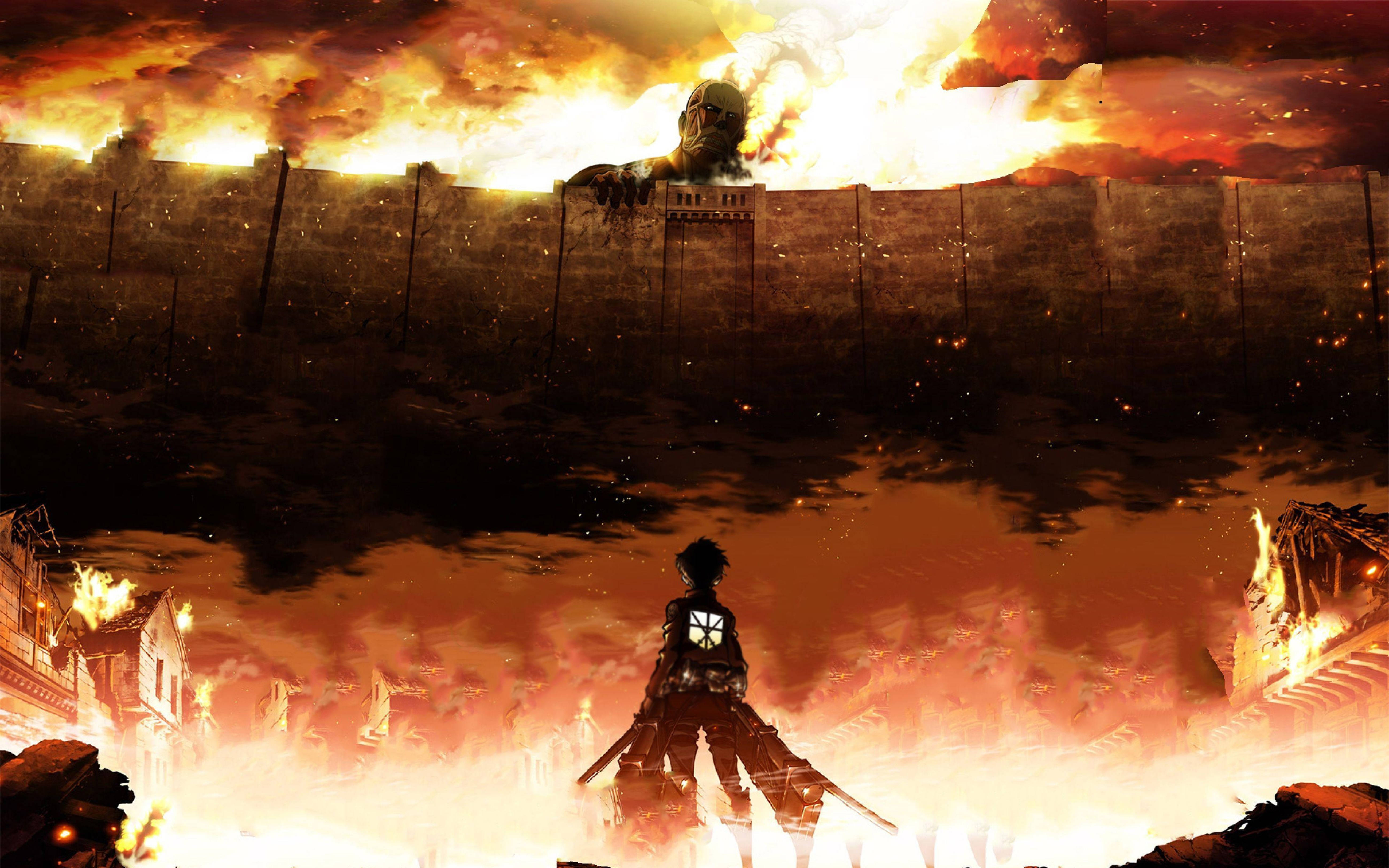 Momento Intenso de Ataque a los Titanes 4K, con Eren en su Forma de Titán de Vapor Fondos de pantalla
