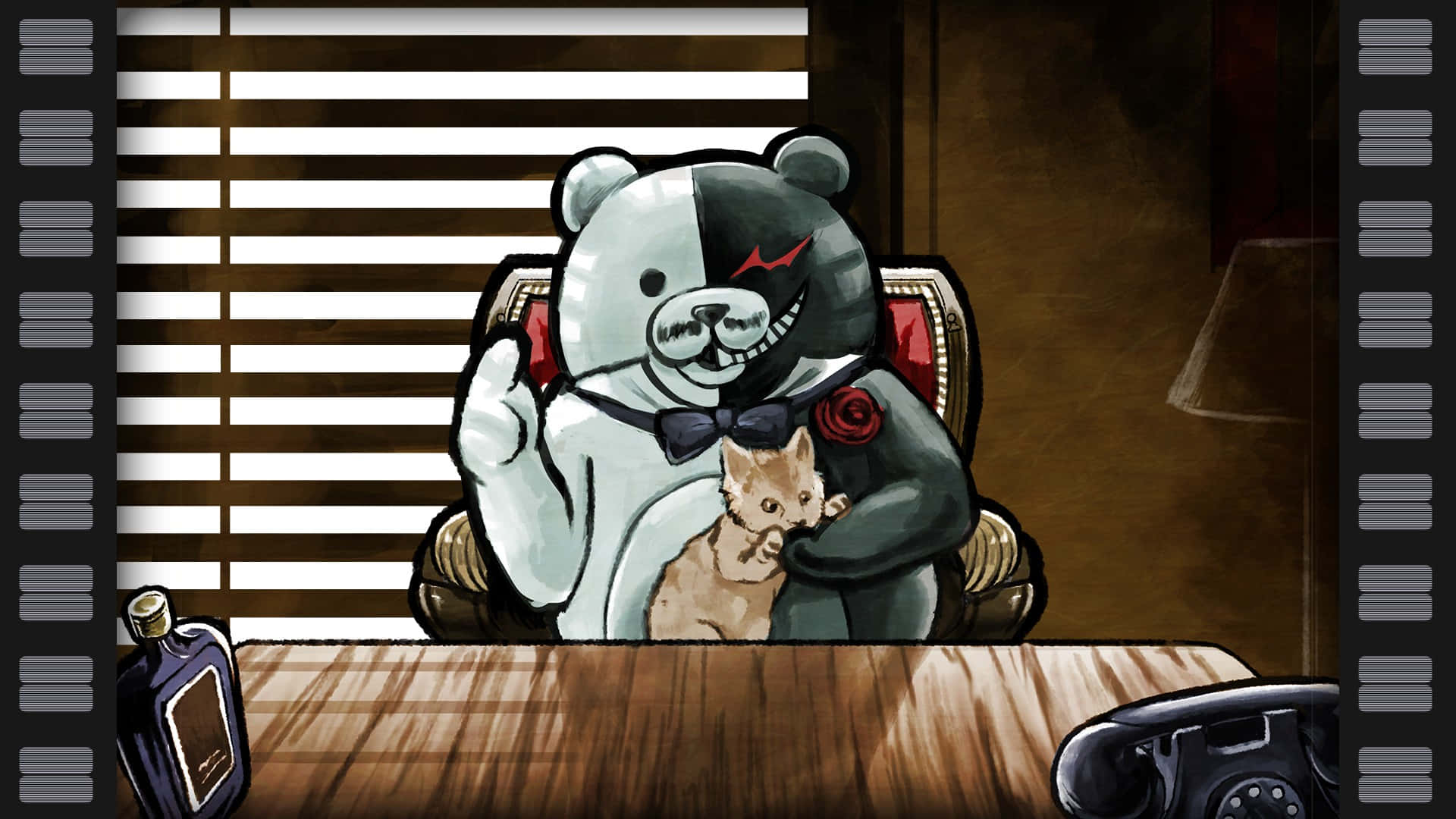 Monokuma con un gato mascota Fondos de pantalla