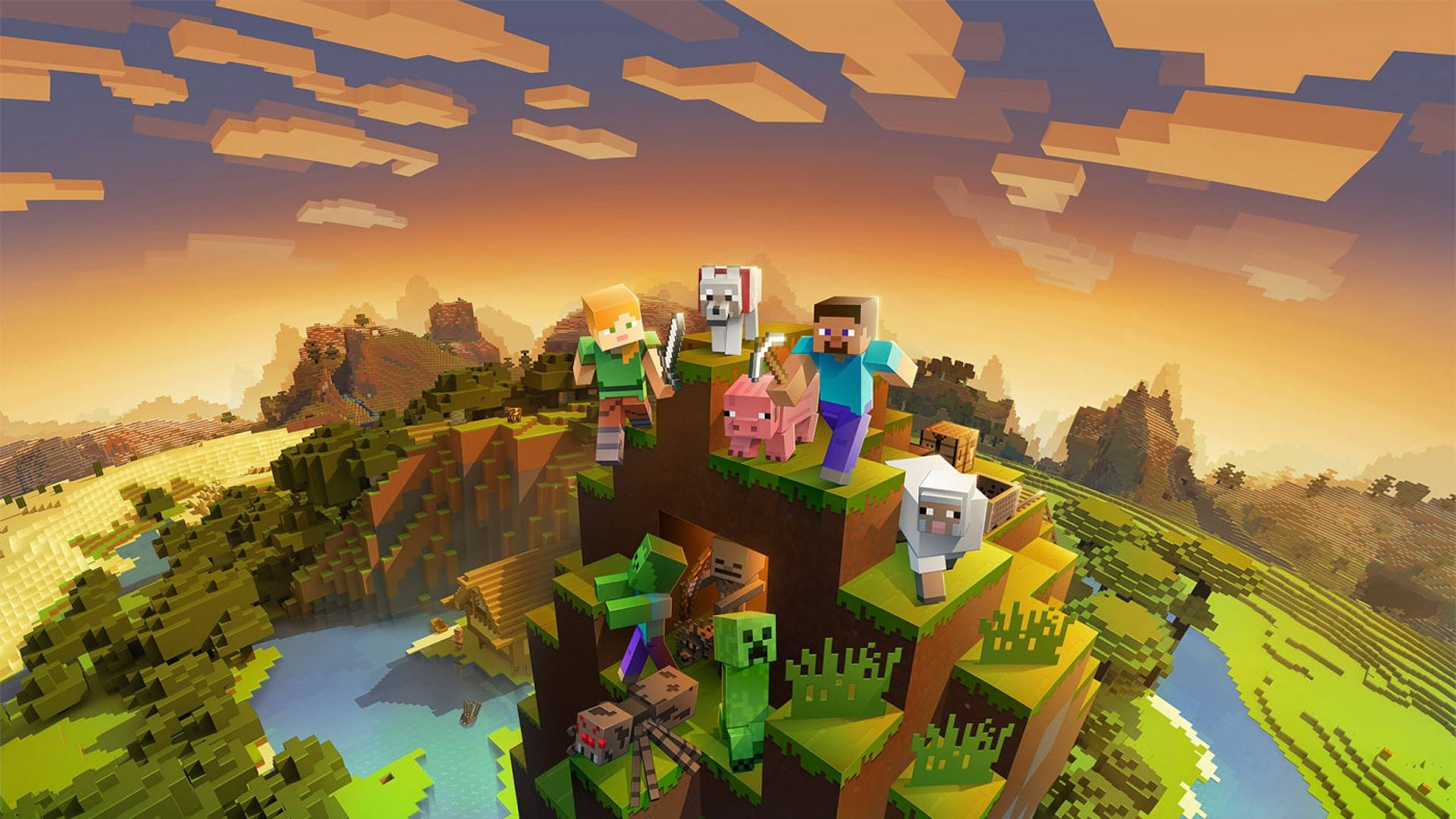 Montaña al atardecer 2560x1440 Minecraft Fondos de pantalla