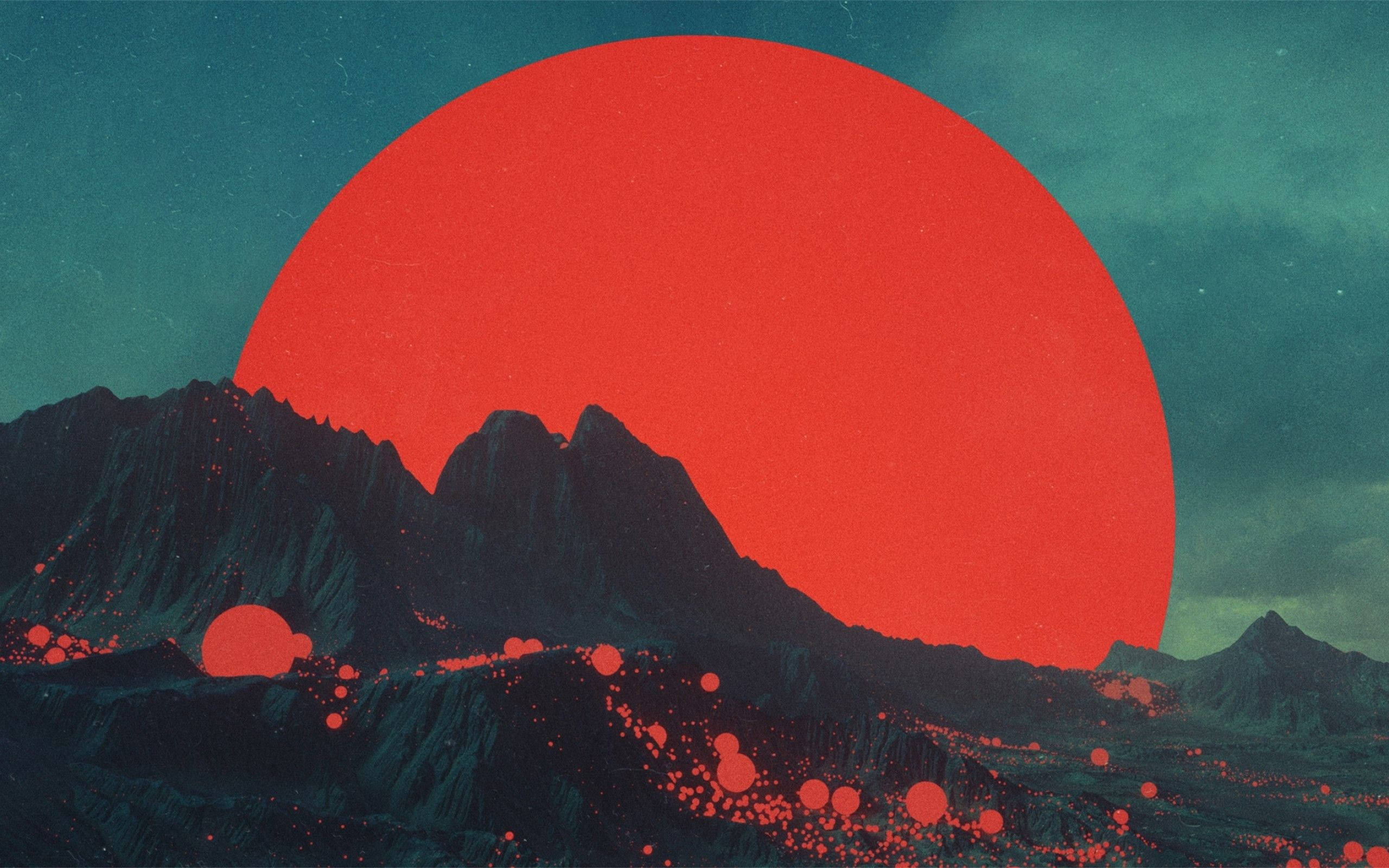 Montaña roja y luna Fondos de pantalla