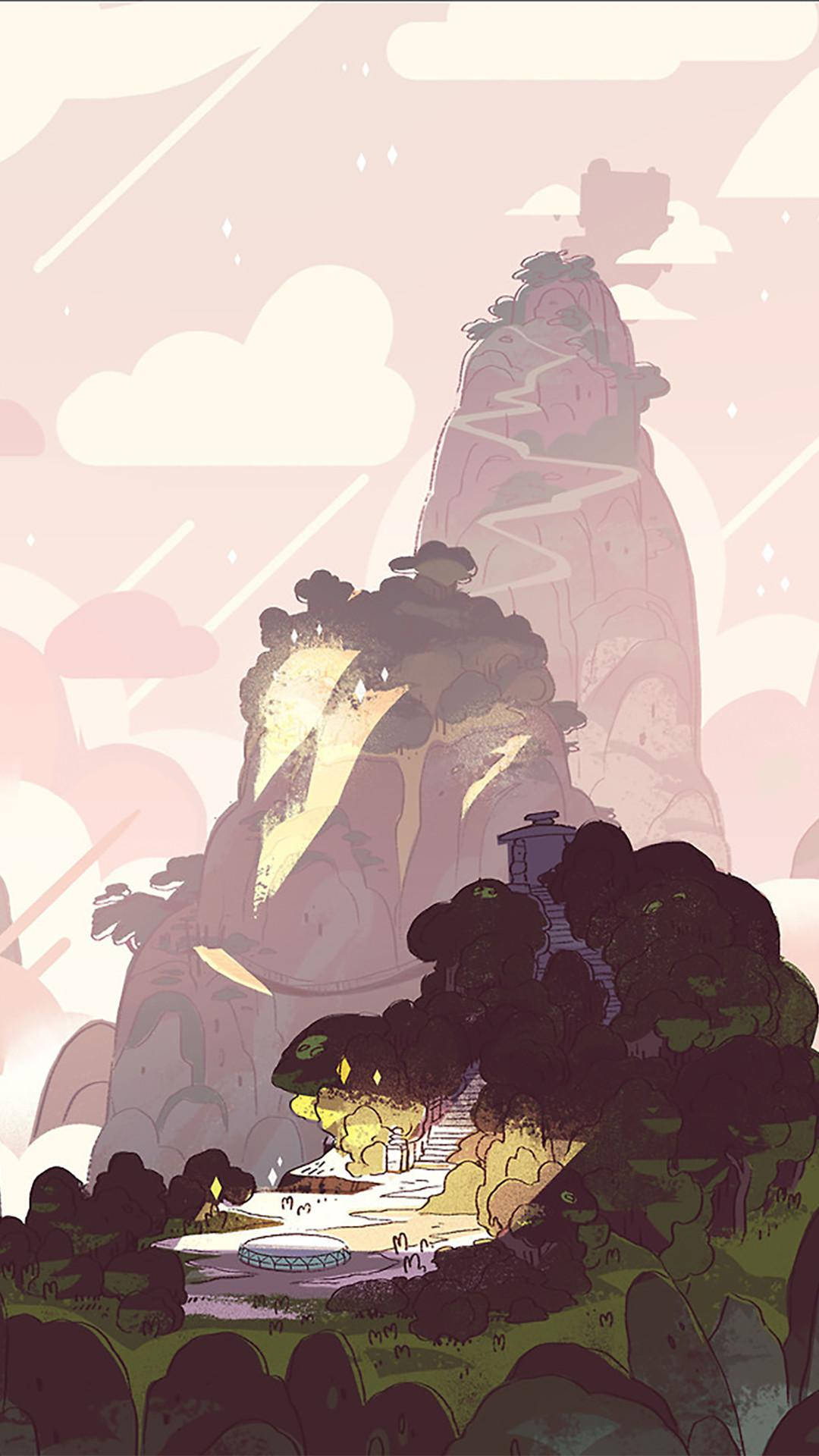 Montañas de dibujos animados estética rosa para iPhone Fondos de pantalla