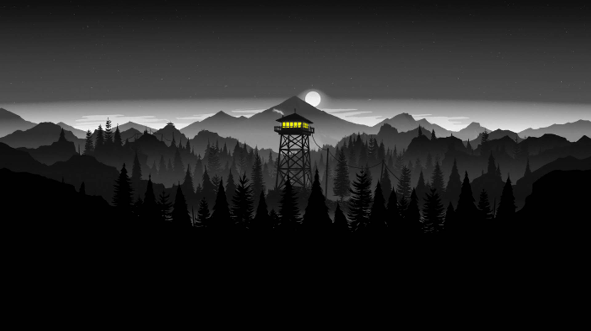 Montañas negras y bosques de Firewatch en 4K — Estética negra GIF Fondos de pantalla