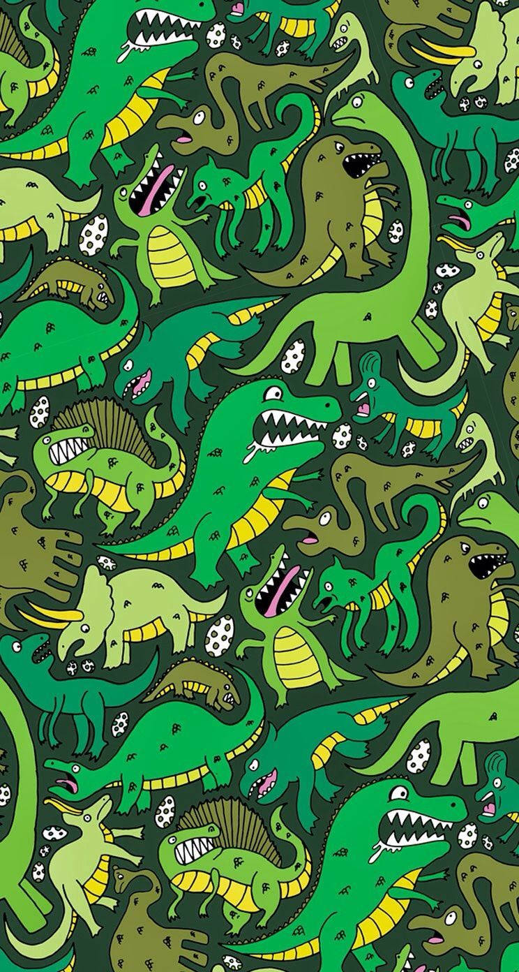 Muchos Dinos Verdes Kawaii iPhone Fondos de pantalla