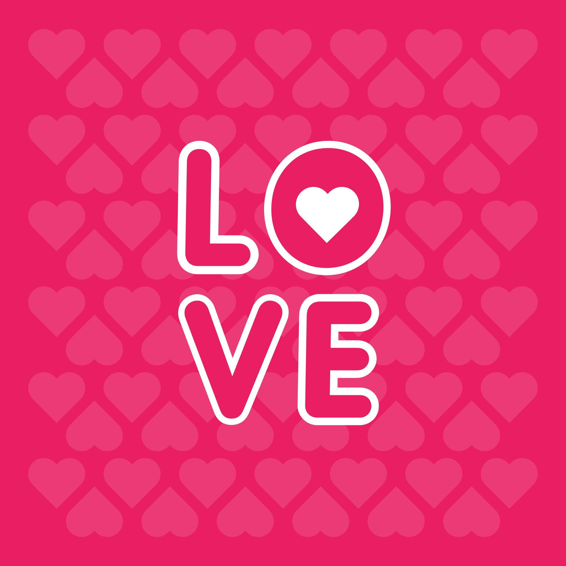 Inscripción de amor en rosa con contorno blanco sobre fondo lleno de corazones para el Feliz Día de San Valentín.