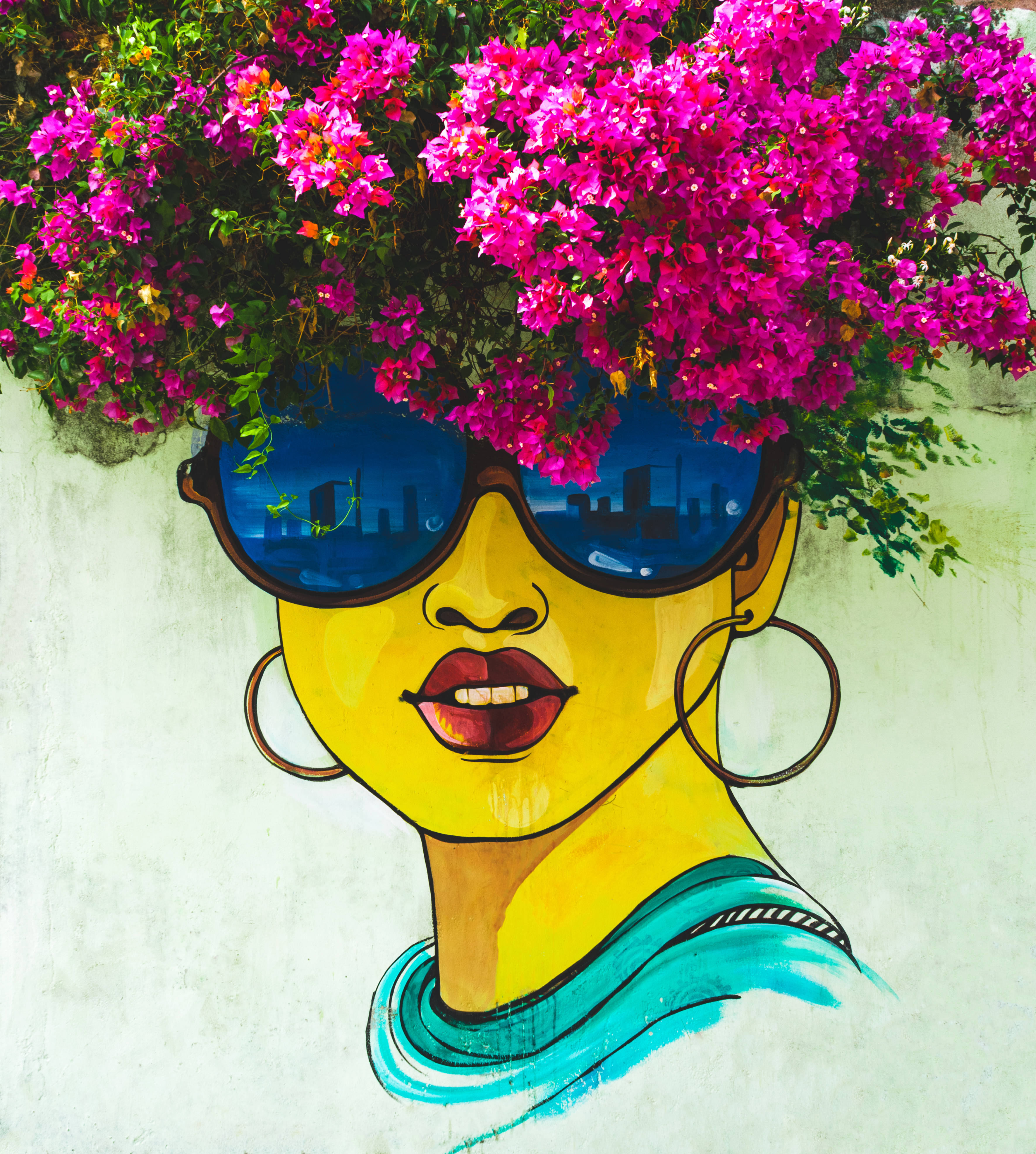 Mujer con Cabello de Flores Arte Callejero Fondos de pantalla