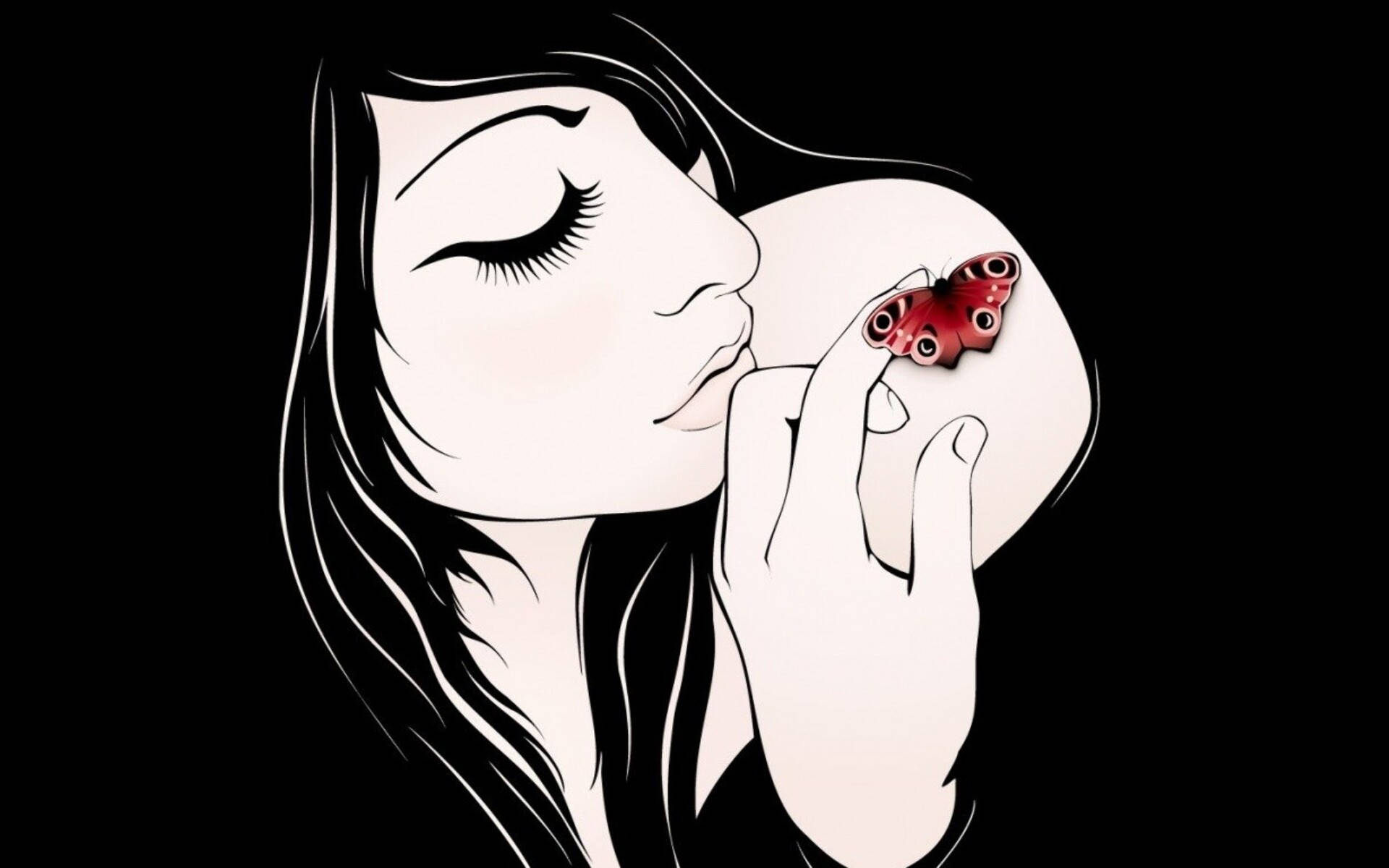 Mujer con Dibujo Artístico de Mariposa Fondos de pantalla