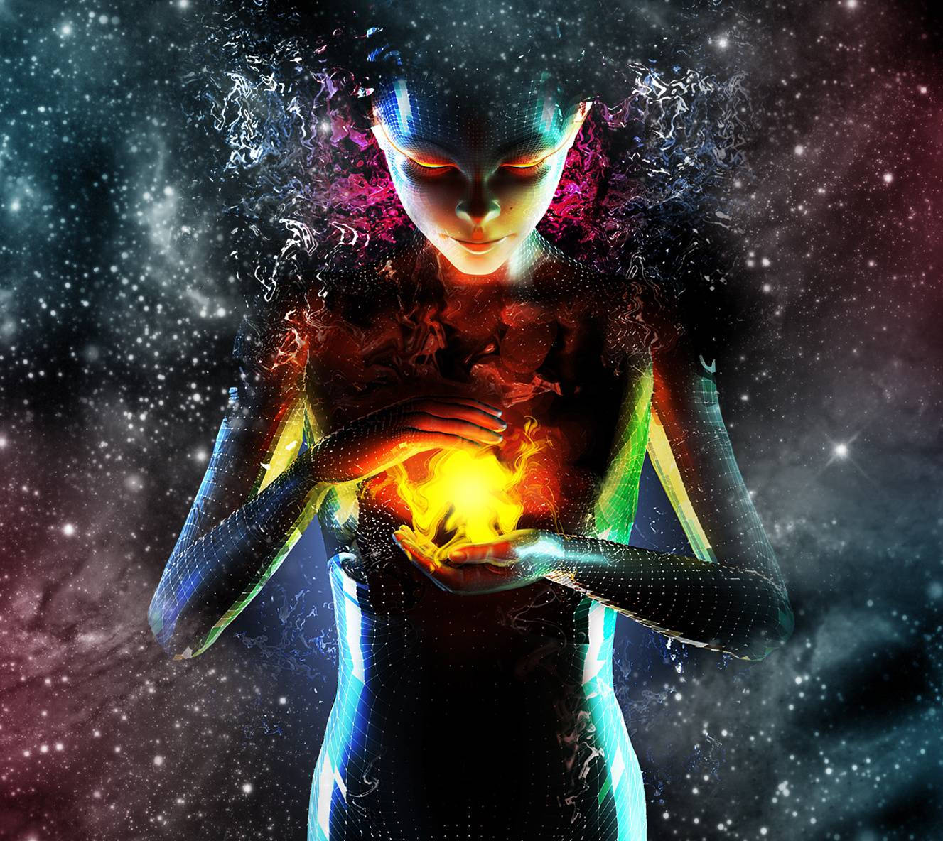 Mujer con fuego en las manos, estética espiritual Fondos de pantalla