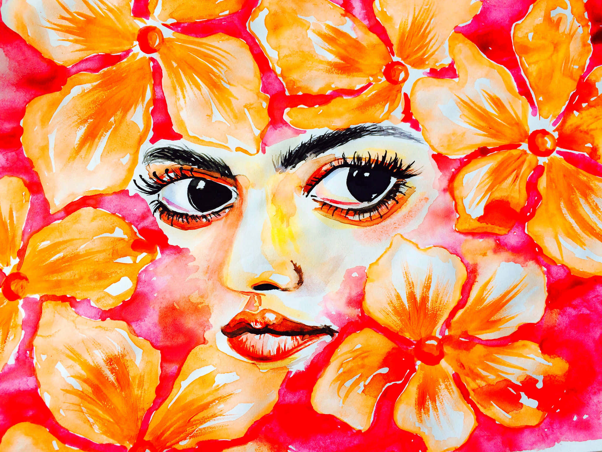 Mujer y Flores en Pintura Fondos de pantalla