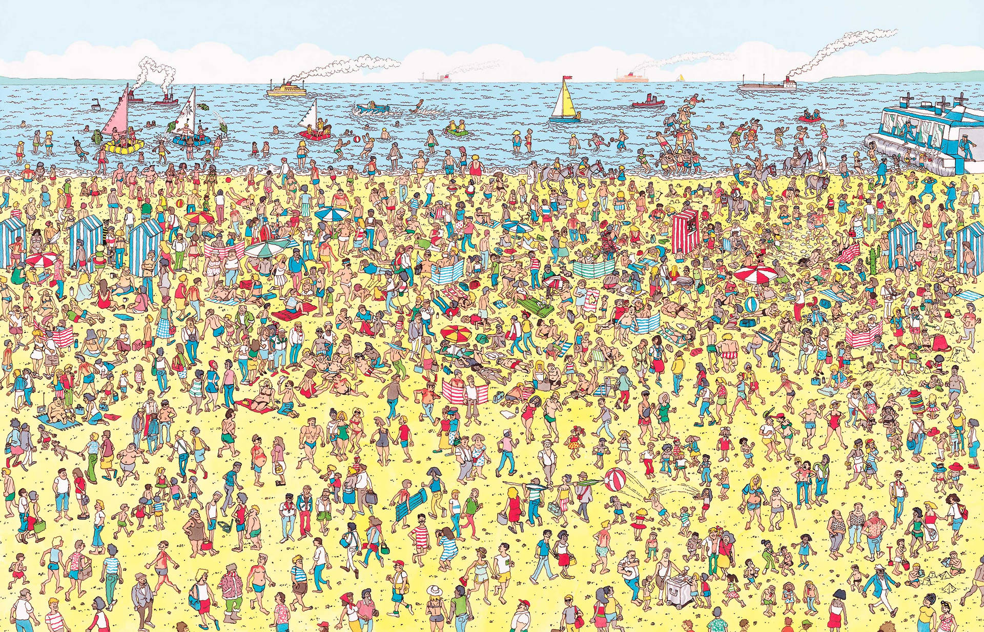Multitud en la playa de ¿Dónde está Wally?