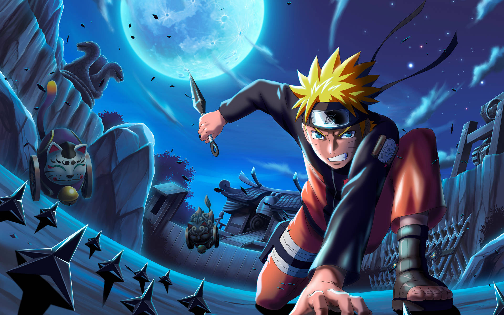 Naruto Uzumaki Bajo la Luna de Konoha Fondos de pantalla