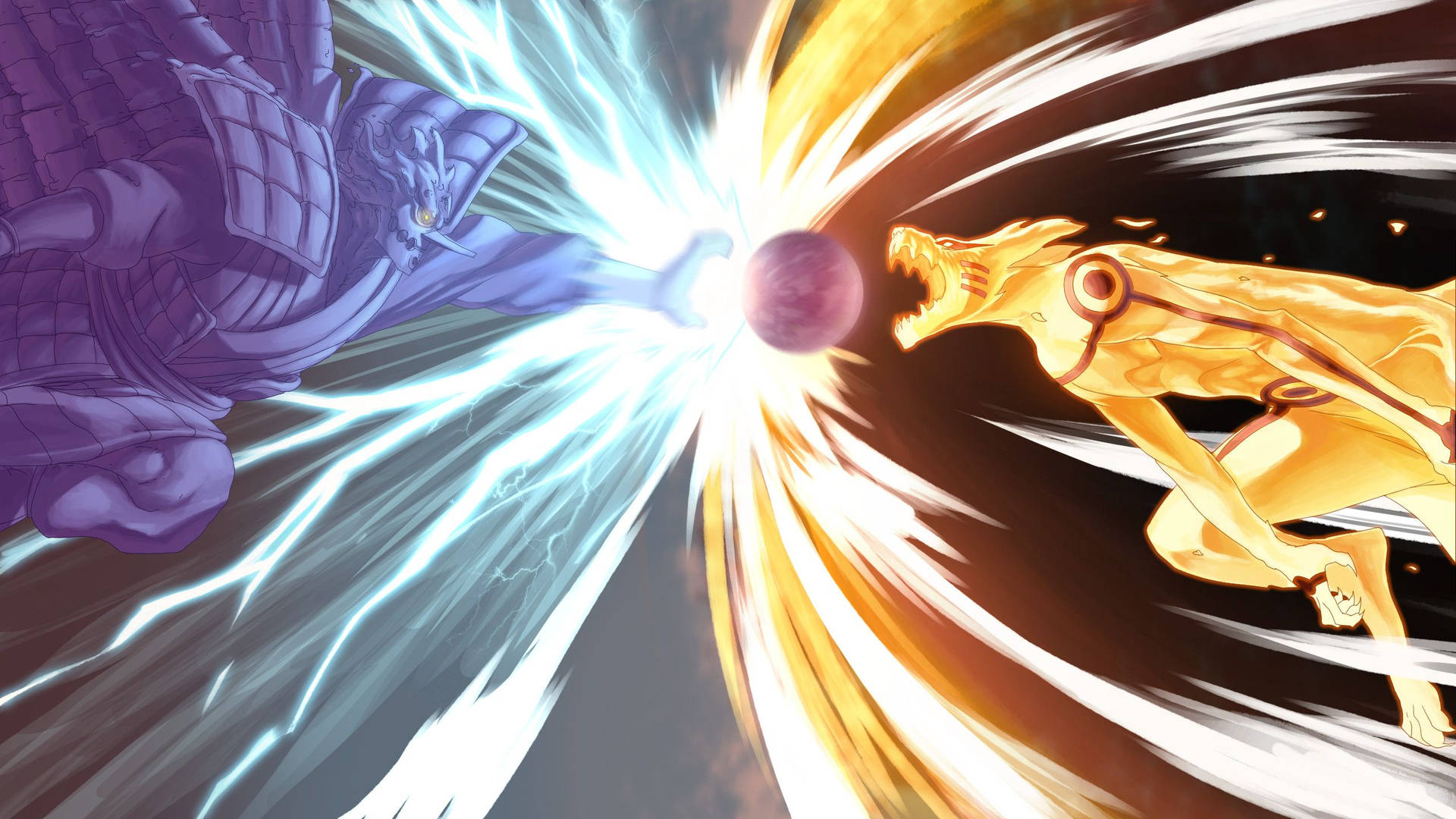 Fondo de pantalla del modo Kurama de Naruto contra el modo chakra Susanoo de Sasuke.