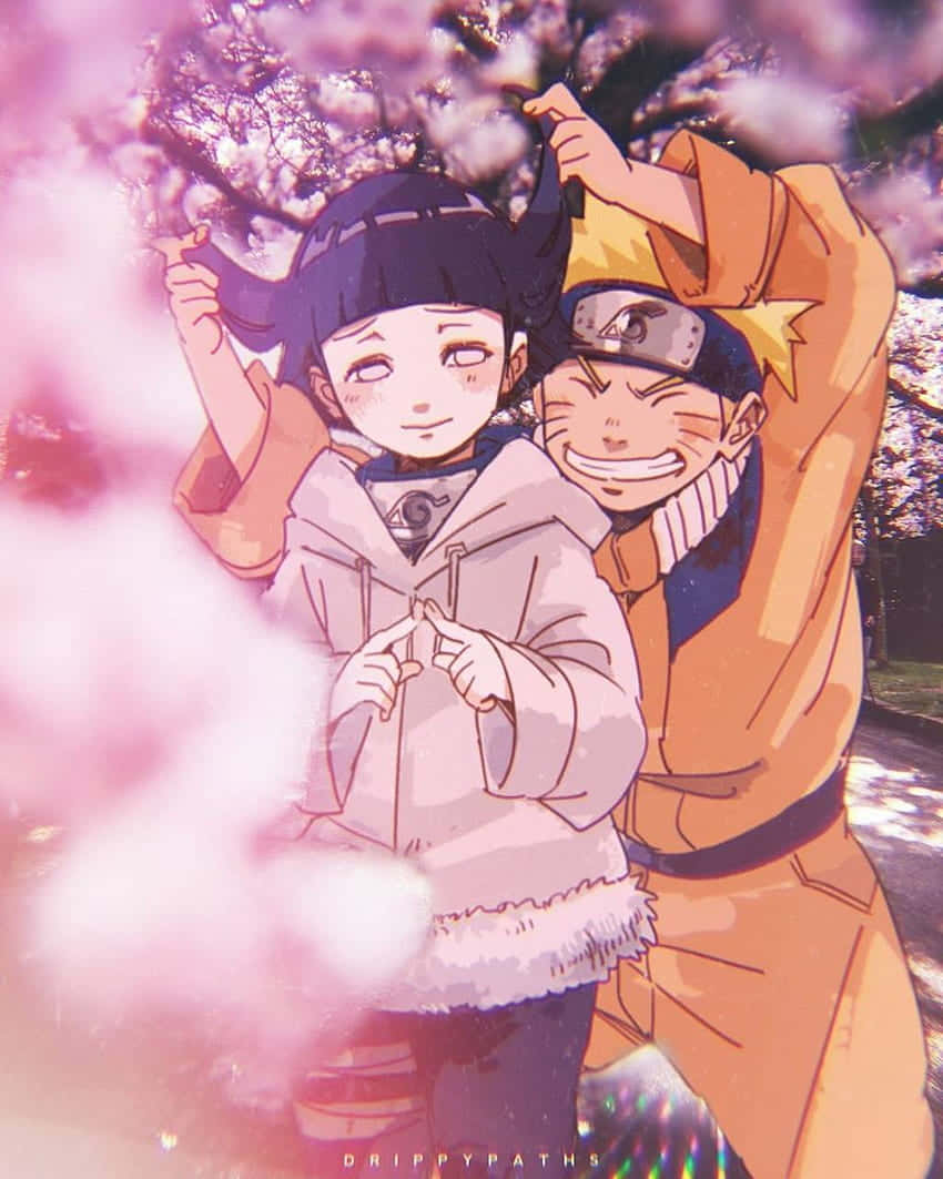 Naruto y Hinata adorables en el parque de cerezos Fondos de pantalla