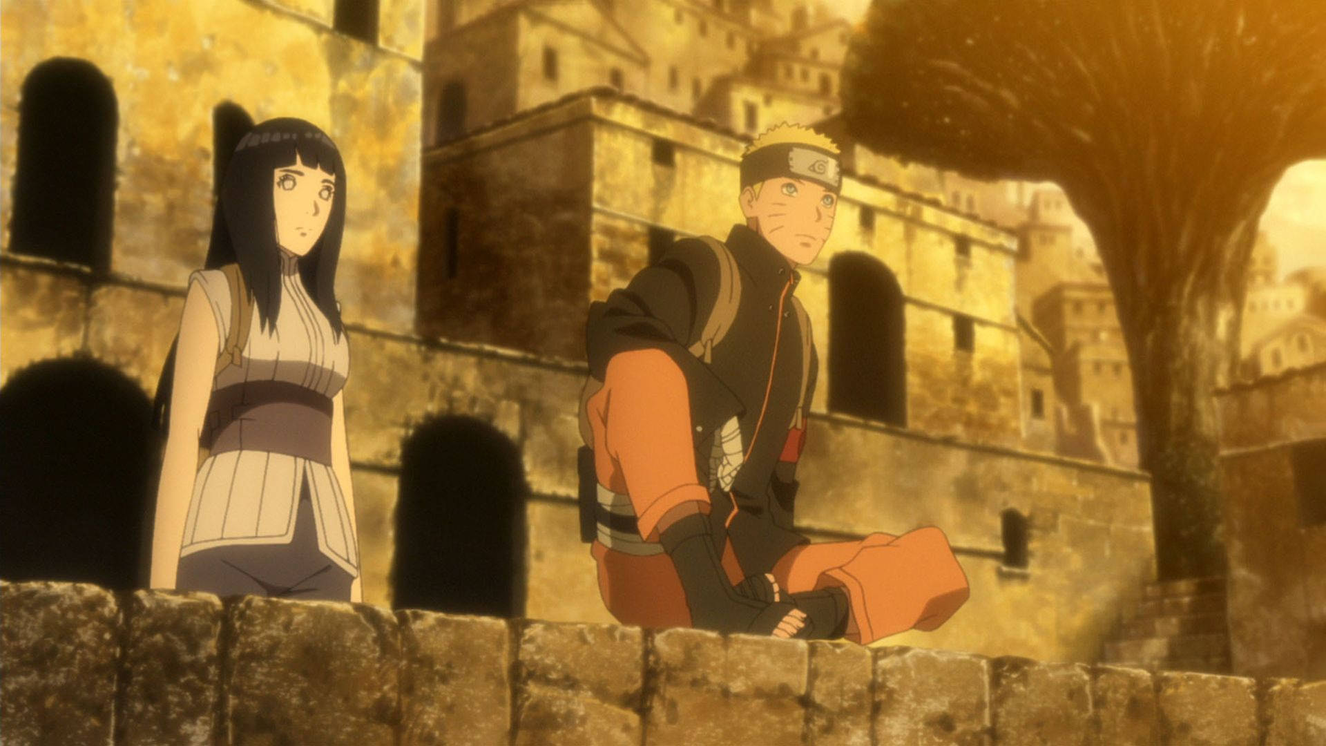 Naruto y Hinata en una estructura de piedra Fondos de pantalla