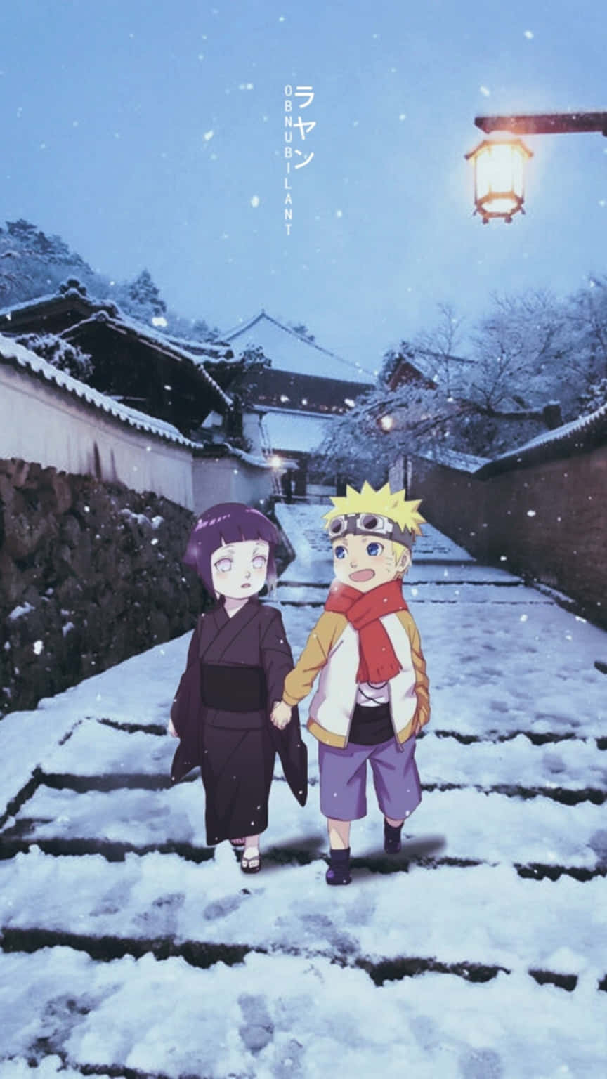 Naruto y Hinata en una noche nevada y adorable Fondos de pantalla