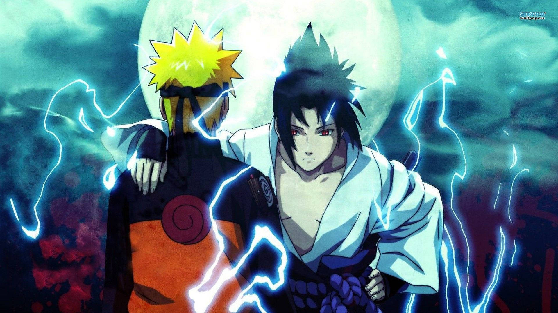 Naruto y Sasuke bajo la luna Fondos de pantalla
