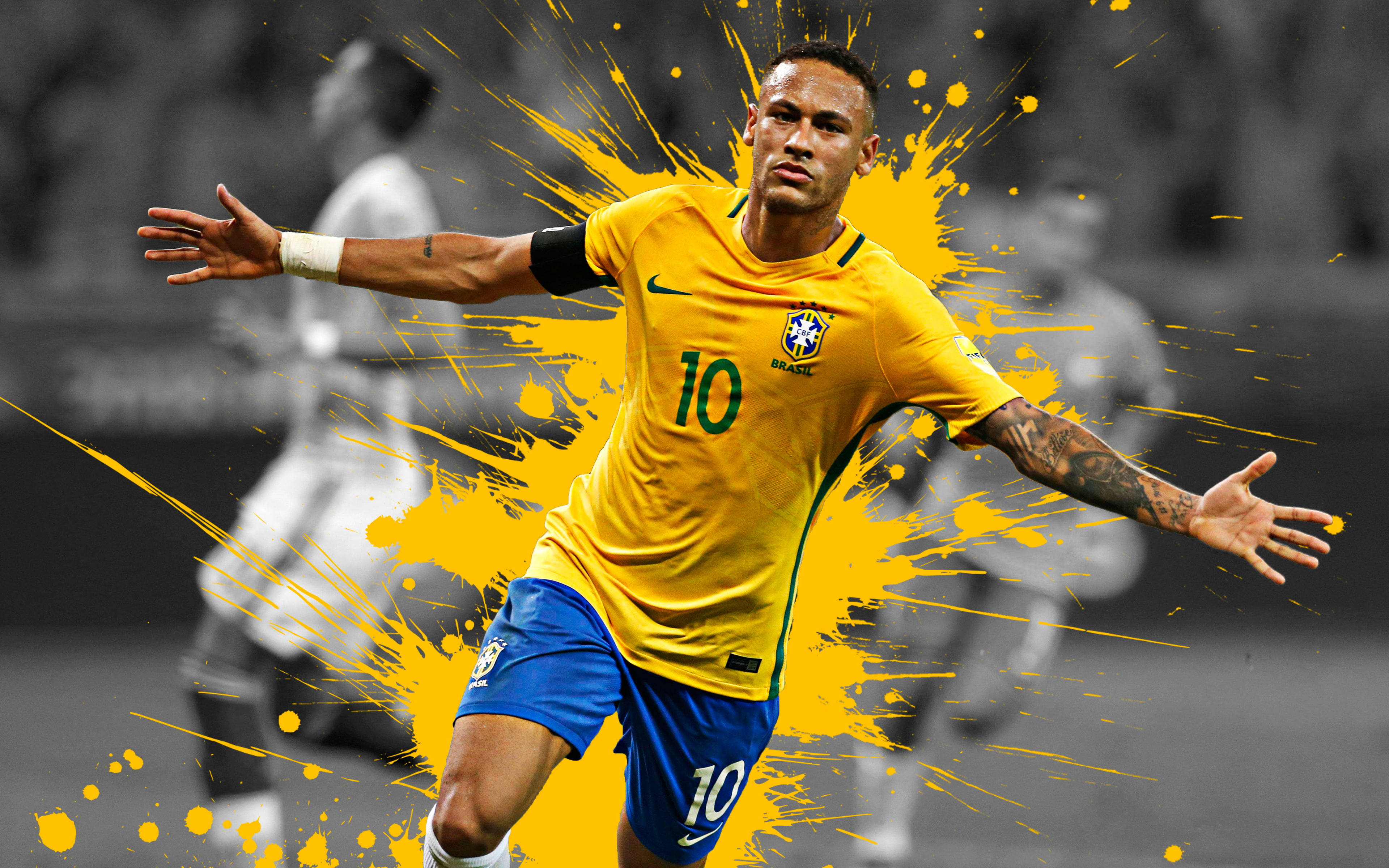 Neymar 4K Salpicaduras de Tinta Amarilla Fondos de pantalla