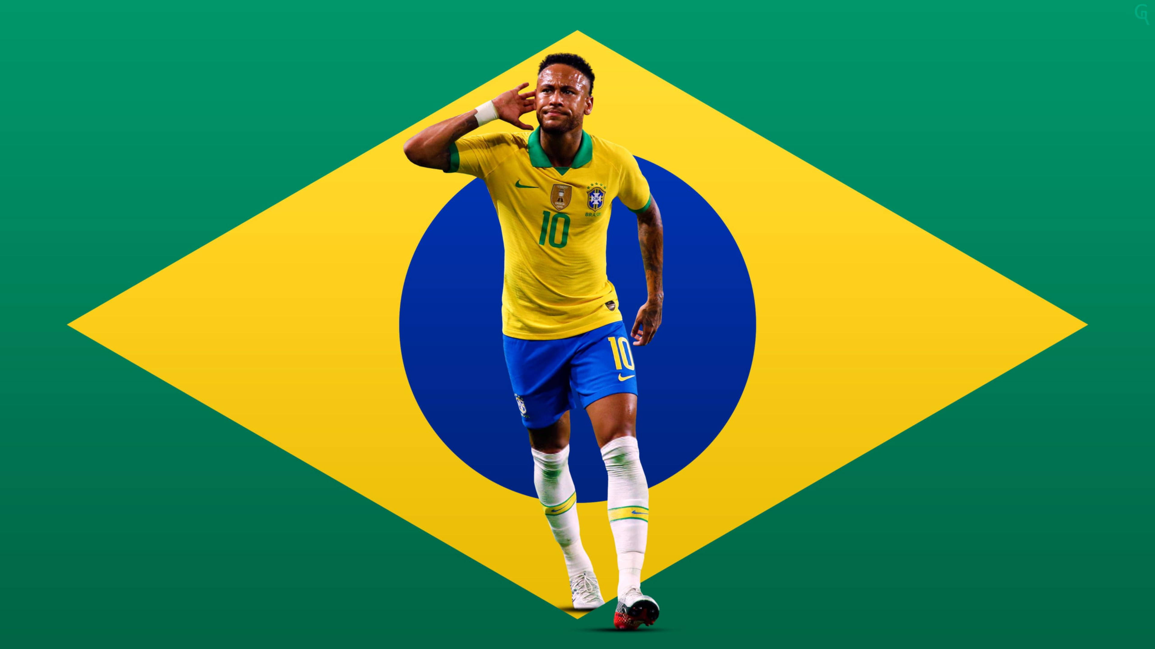 Neymar 4K sobre bandera simplificada de Brasil Fondos de pantalla