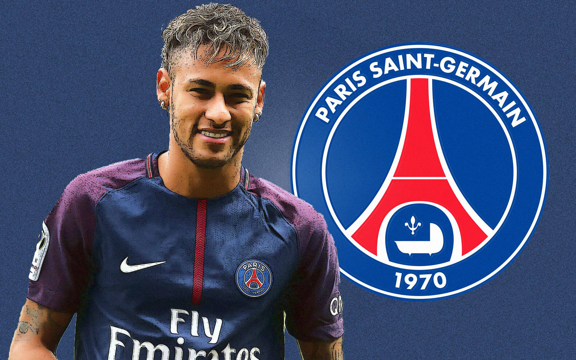Fondo de pantalla de arte de fan de Neymar con el logo del PSG.