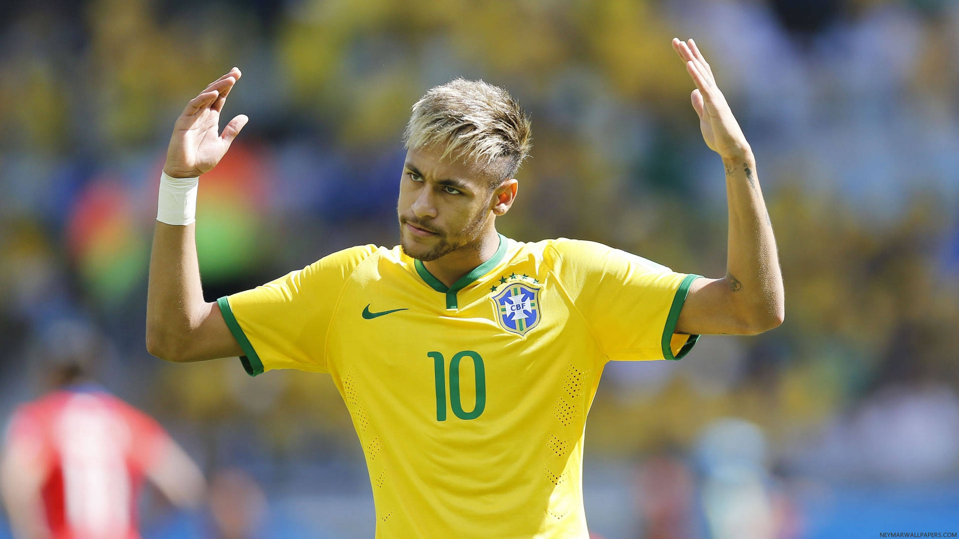 Fondo de pantalla de Neymar con el uniforme número 10 de Brasil.