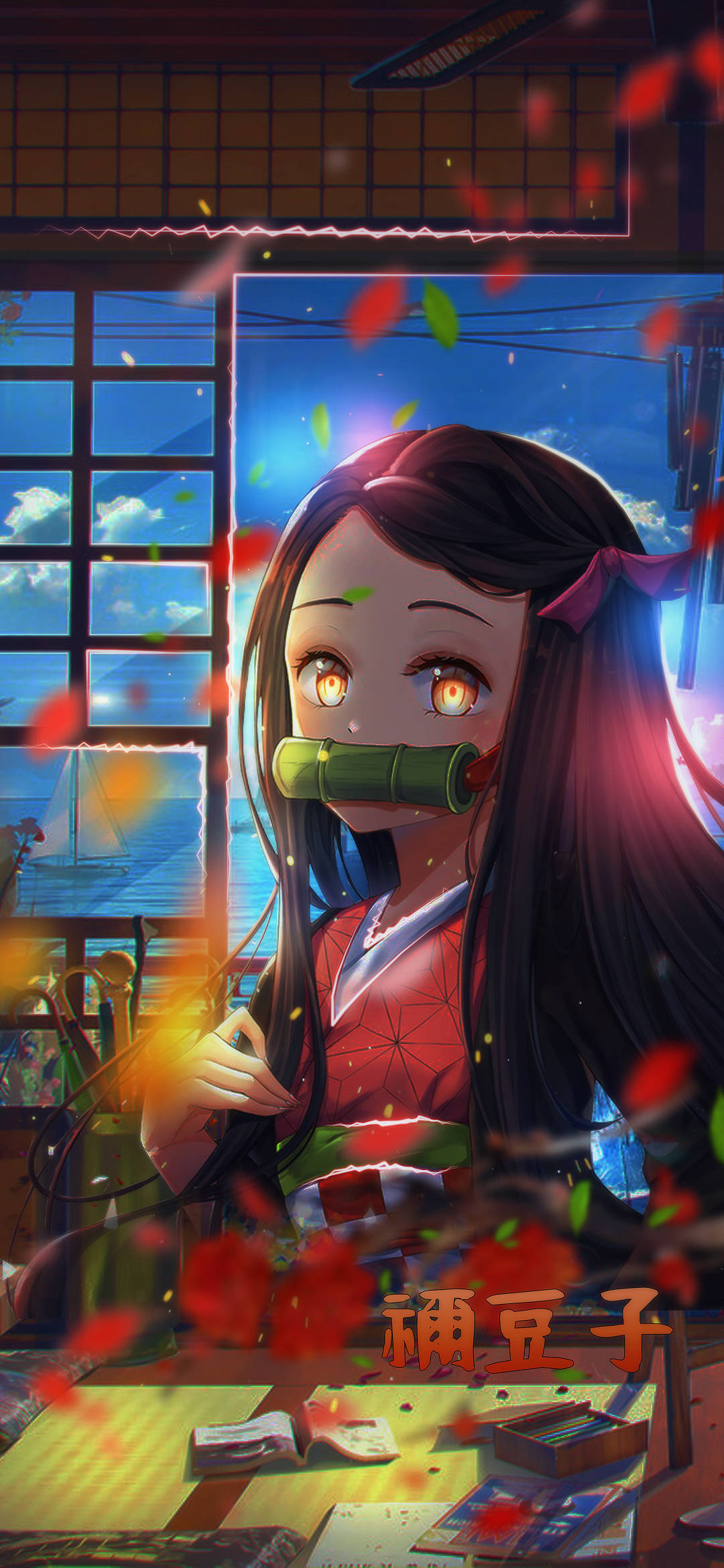 Nezuko Teléfono Hojas Cayendo Fondos de pantalla
