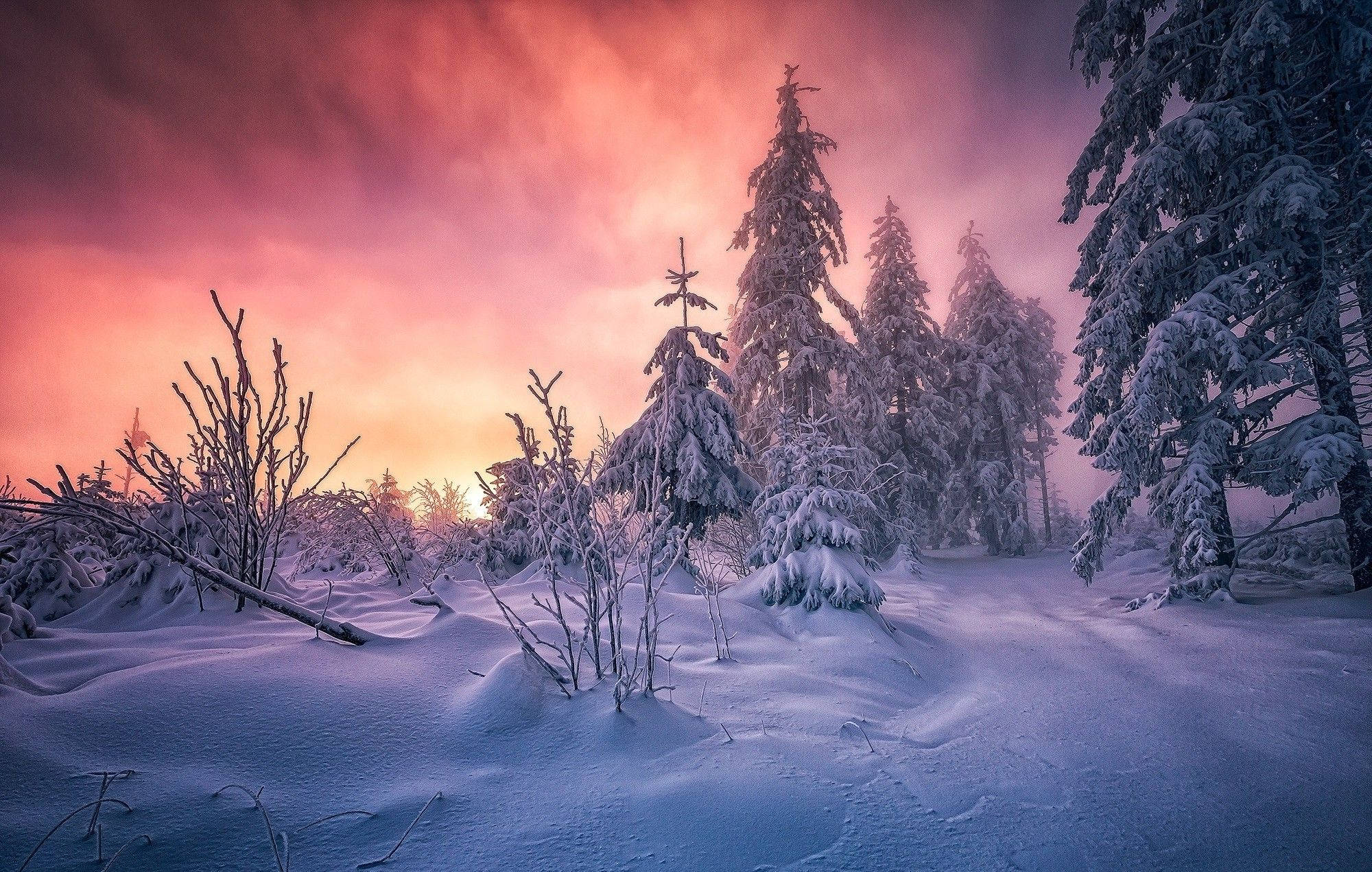 Nieve Estética Cielo Naranja Fondos de pantalla