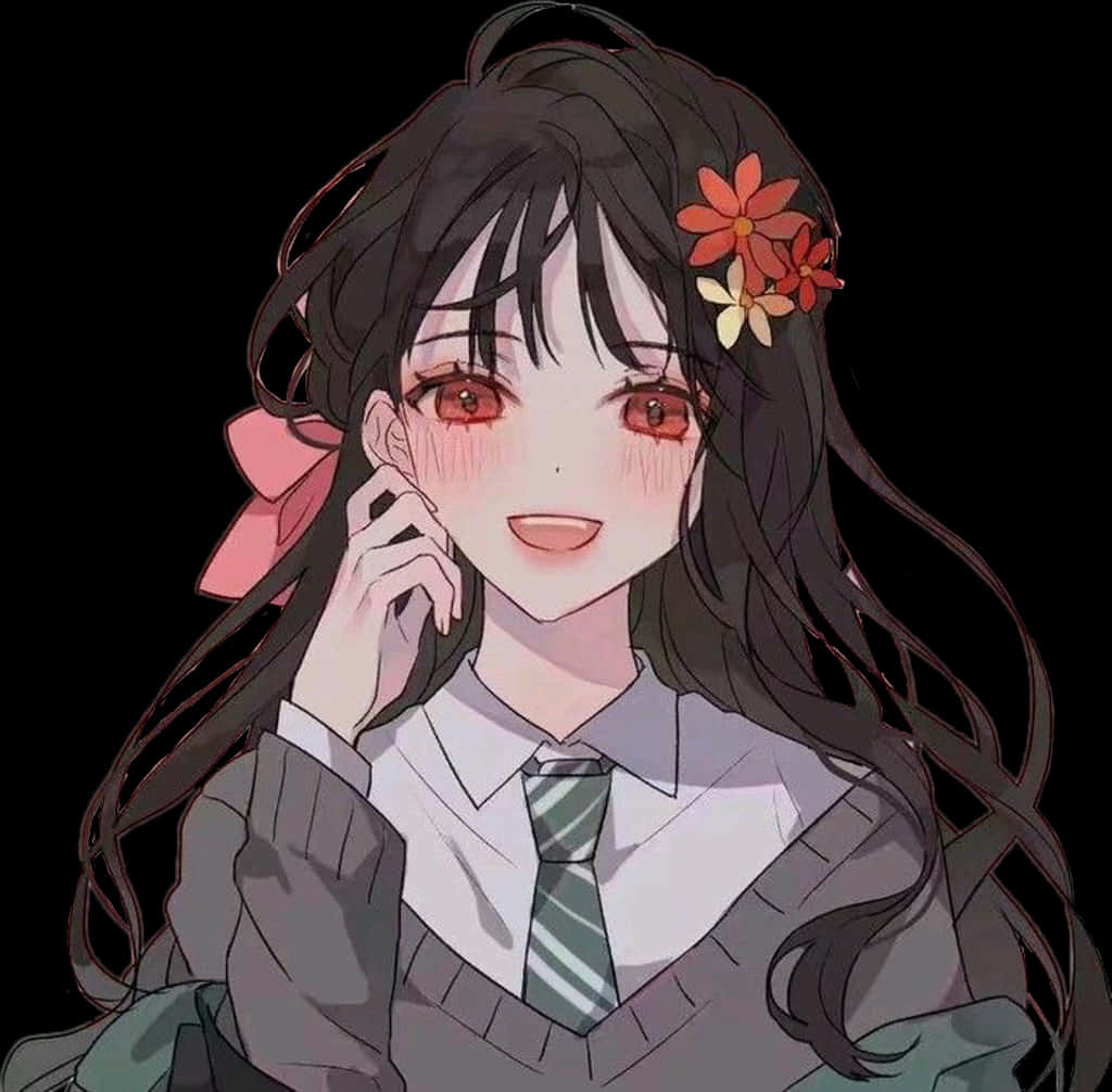 Niña animada con tocado floral sonrisa Fondos de pantalla