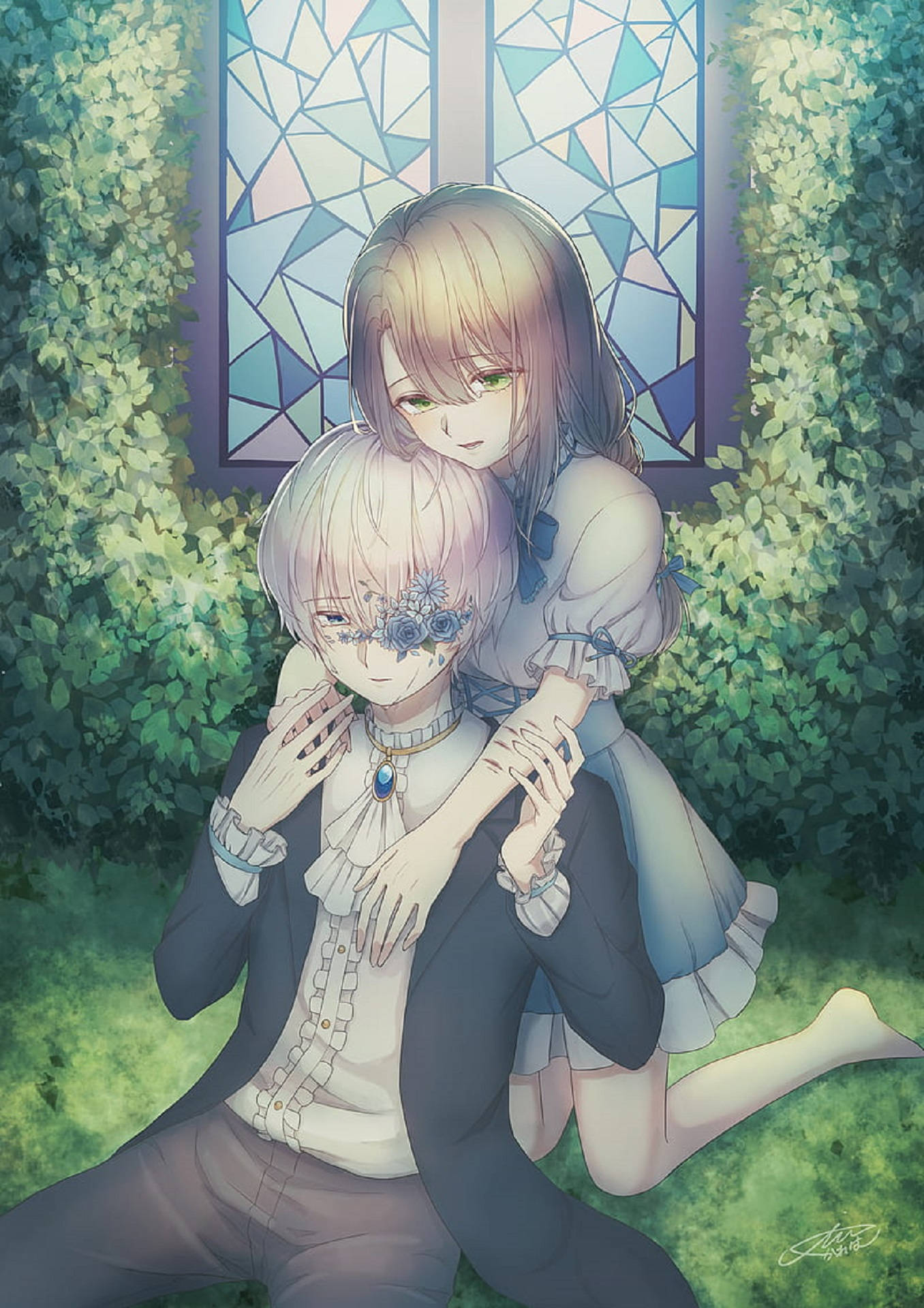 Niña anime abraza por detrás Fondos de pantalla