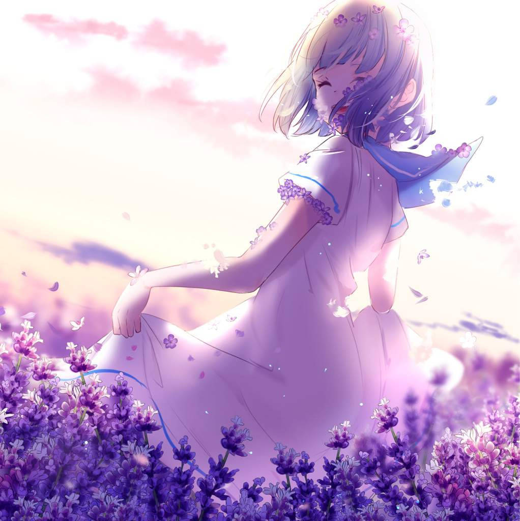 Niña Anime Kawaii en Campo de Flores Fondos de pantalla