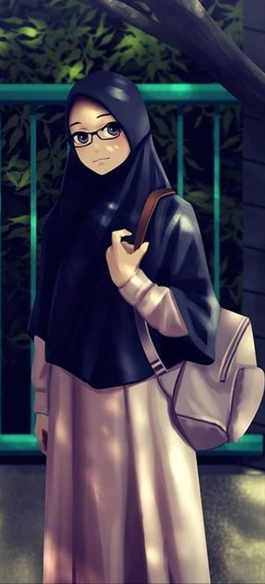 Niña con hiyab y mochila caricatura Fondos de pantalla