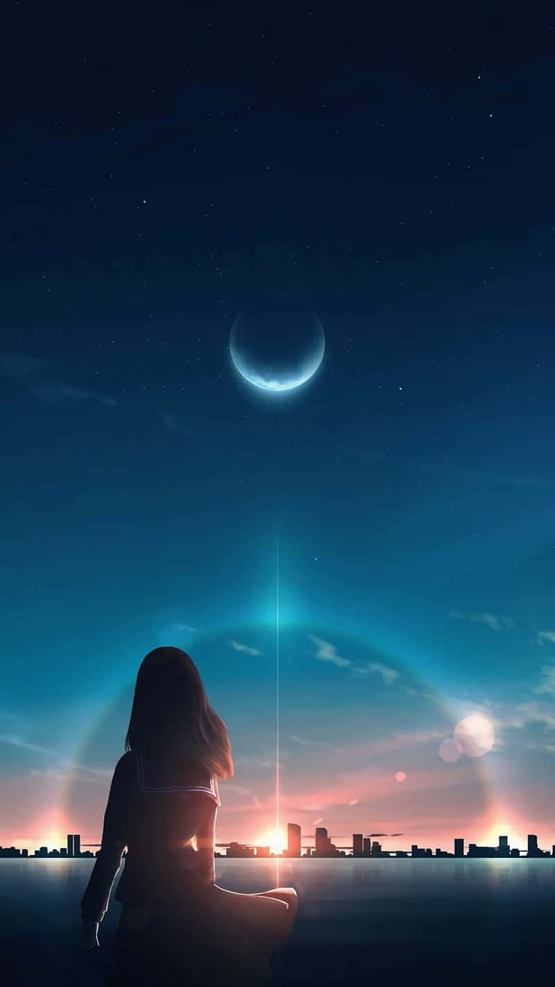 Niña mira el amanecer anime de noche Fondos de pantalla