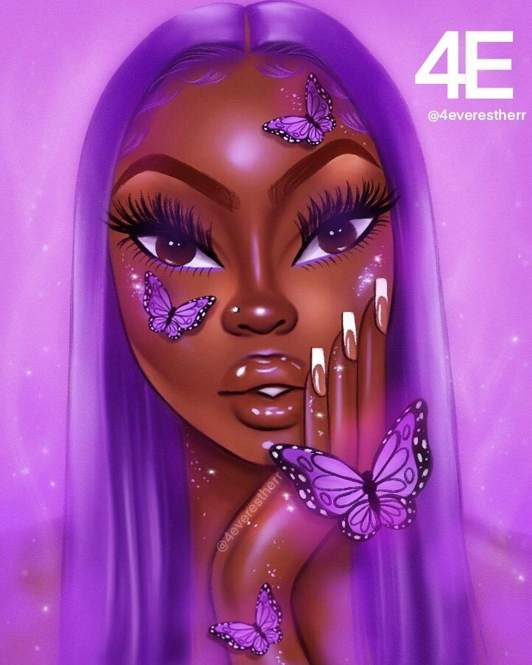 Niña negra animada linda en morado Fondos de pantalla