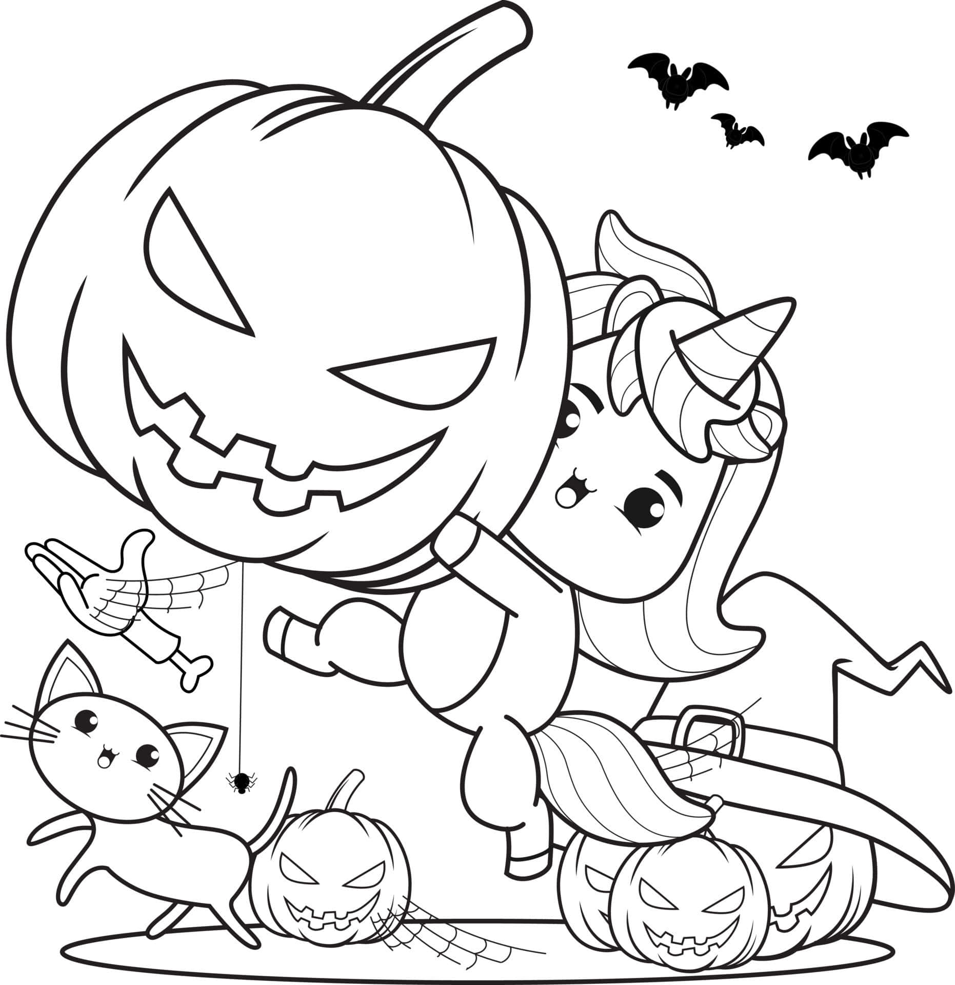 Niña Unicornio Dibujo para Colorear de Halloween Fondos de pantalla