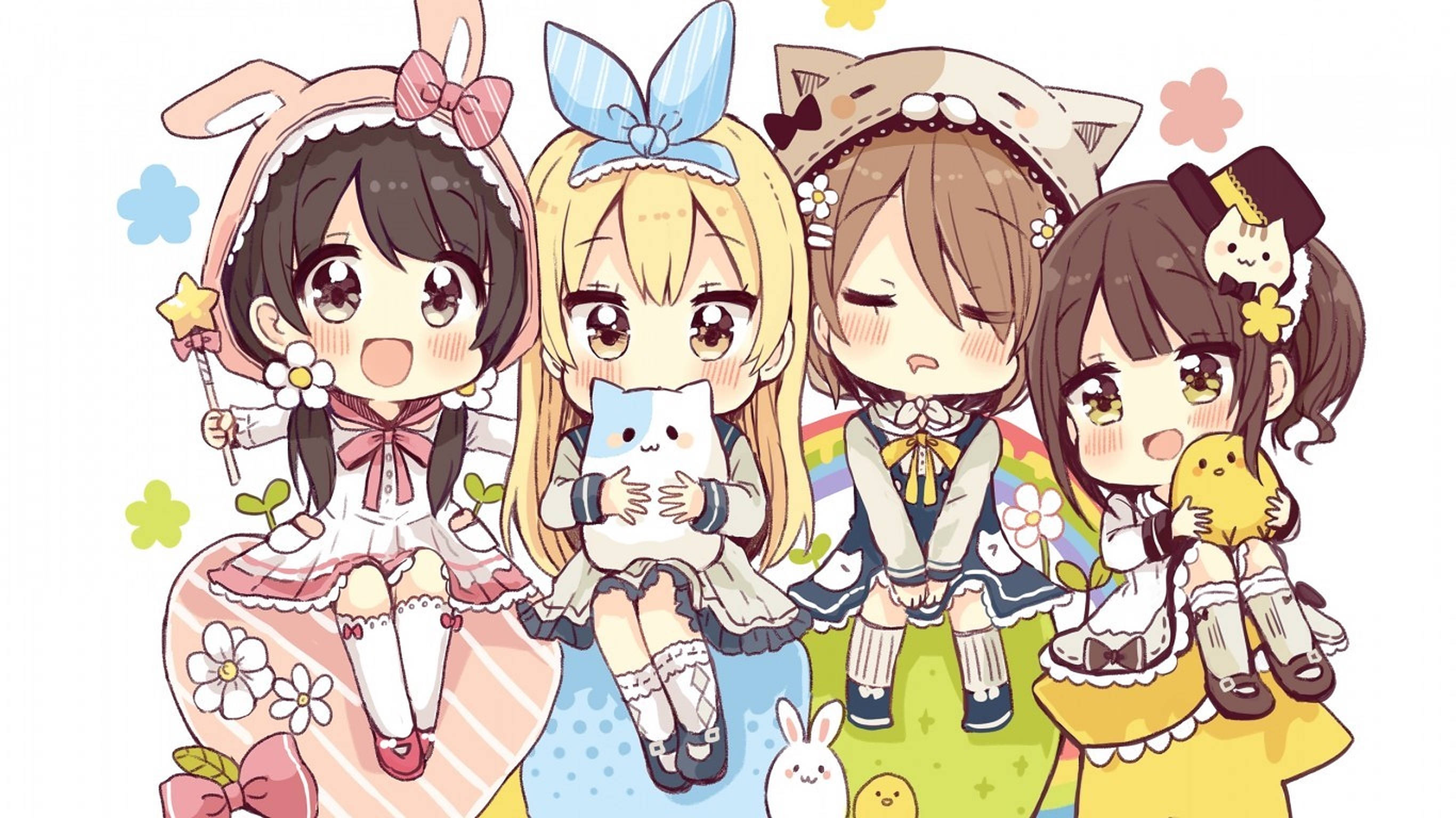 Niñas Anime con Vestidos Coloridos Fondos de pantalla